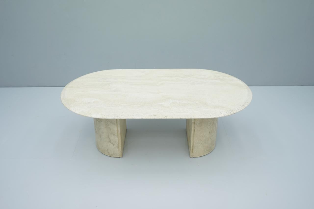 Oval Travertine Coffee Table, Italy, 1970s 4