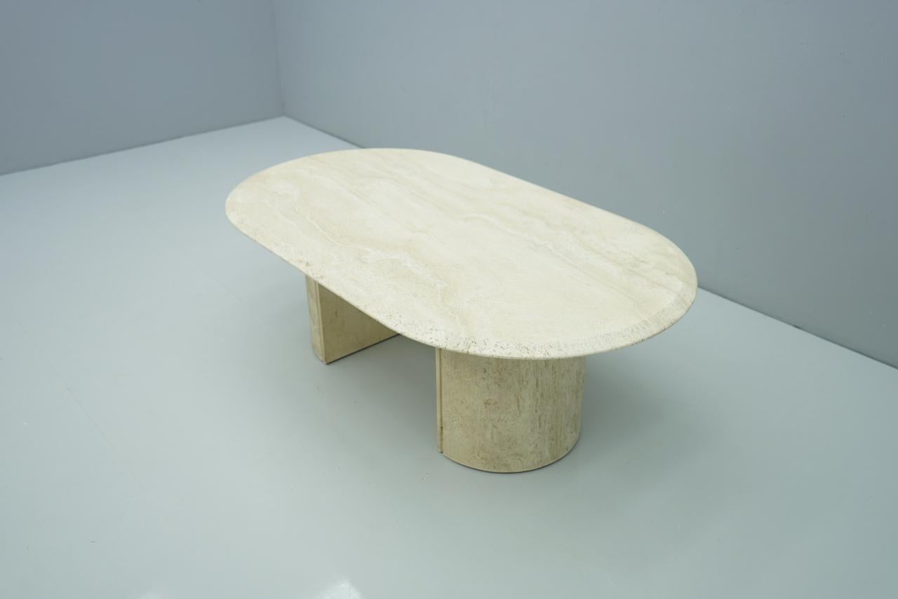 Oval Travertine Coffee Table, Italy, 1970s 5