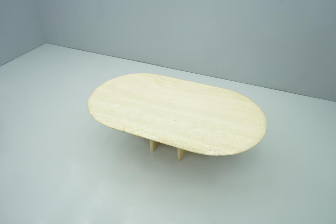 Mid-Century Modern Oval Travertine Coffee Table, Italy, 1970s For Sale
