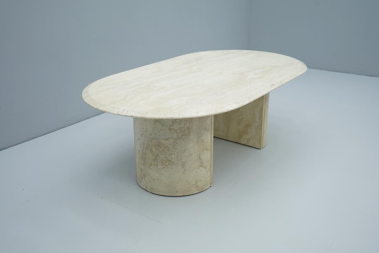 Mid-Century Modern Oval Travertine Coffee Table, Italy, 1970s