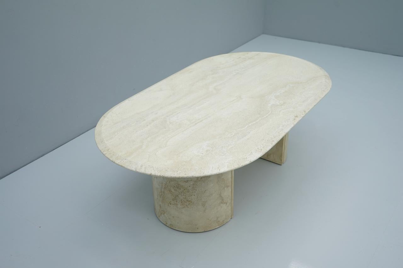 Italian Oval Travertine Coffee Table, Italy, 1970s