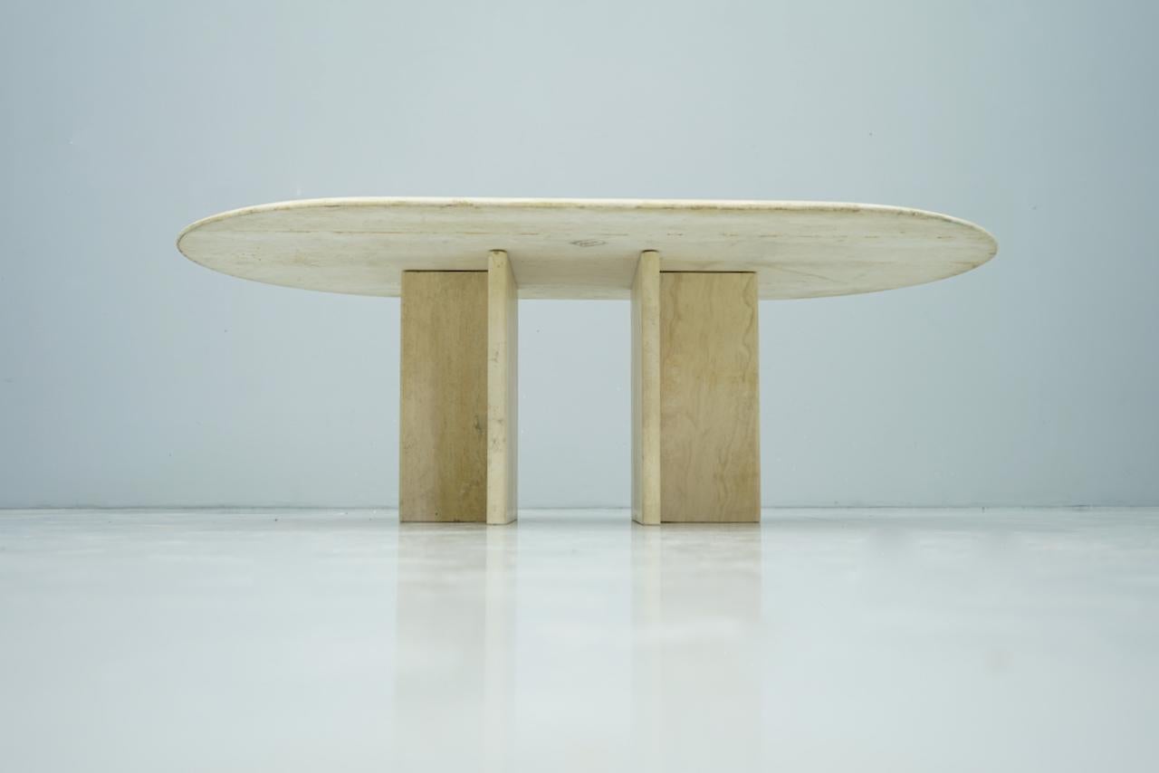 Late 20th Century Oval Travertine Coffee Table, Italy, 1970s For Sale