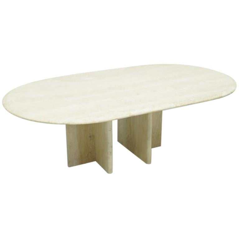 Oval Travertine Coffee Table, Italy, 1970s For Sale