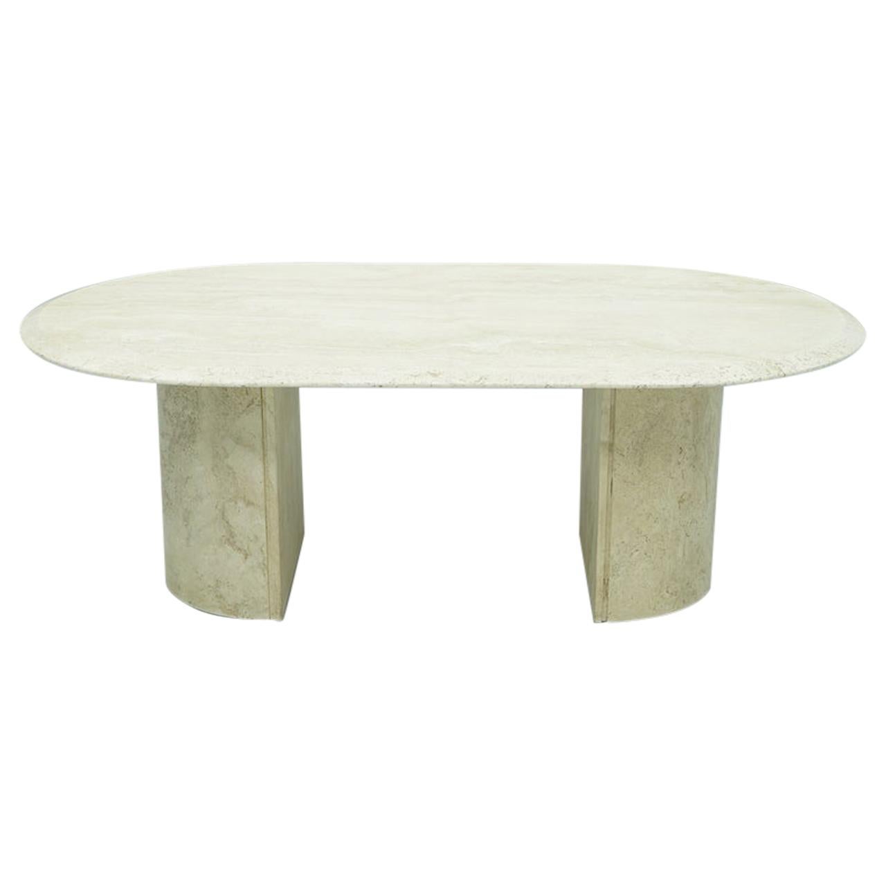 Oval Travertine Coffee Table, Italy, 1970s