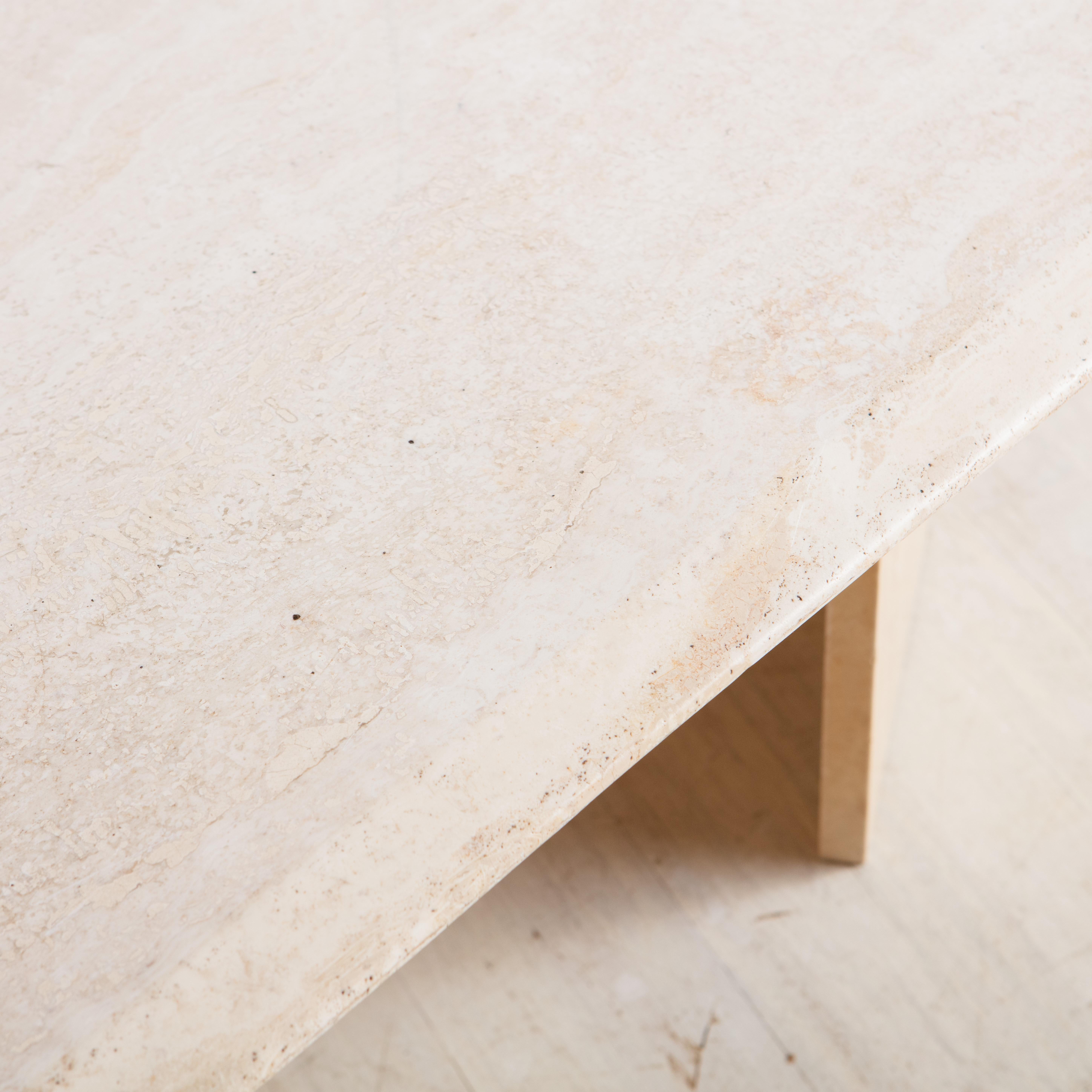 Mid-Century Modern Oval Travertine Coffee Table with Angled Base