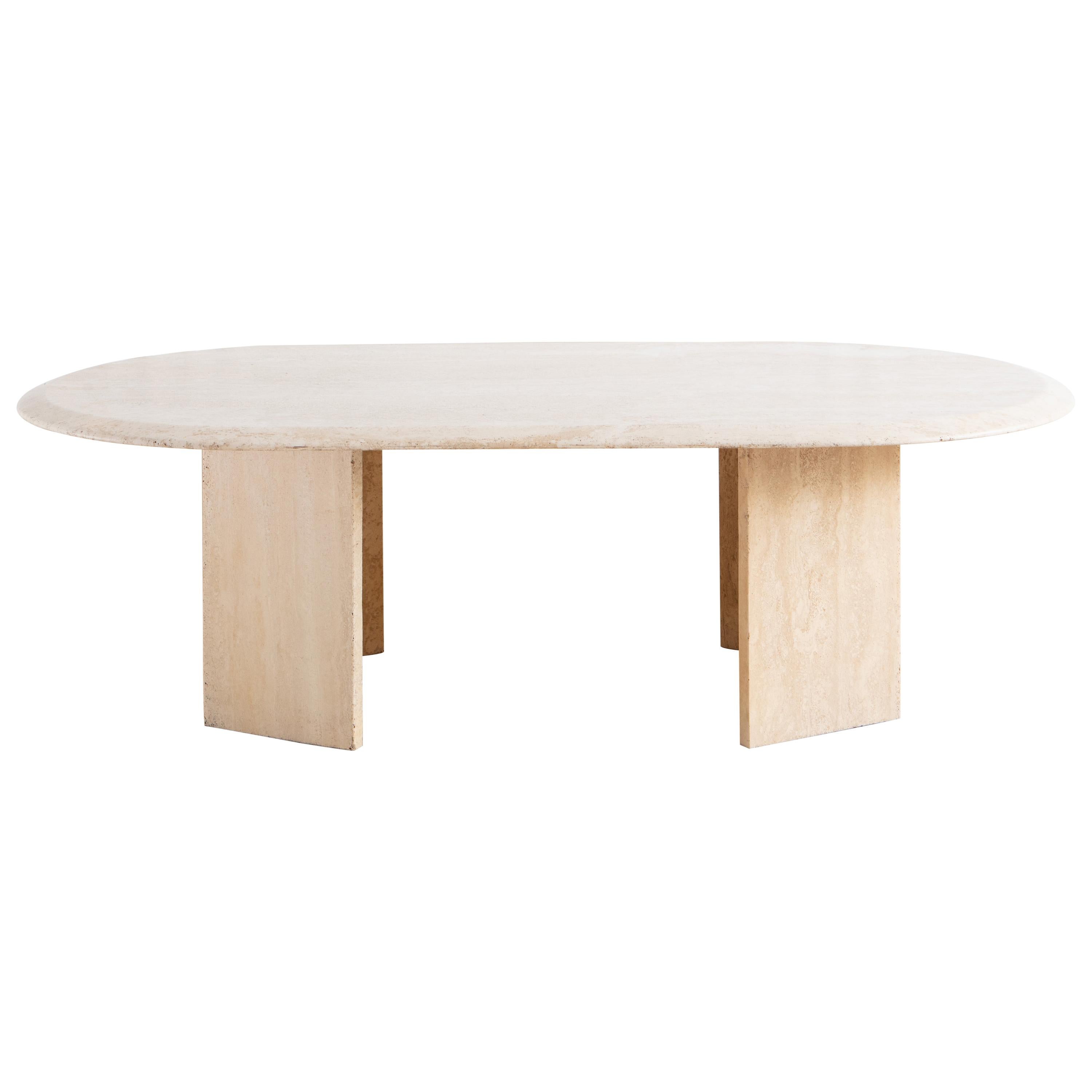Oval Travertine Coffee Table with Angled Base