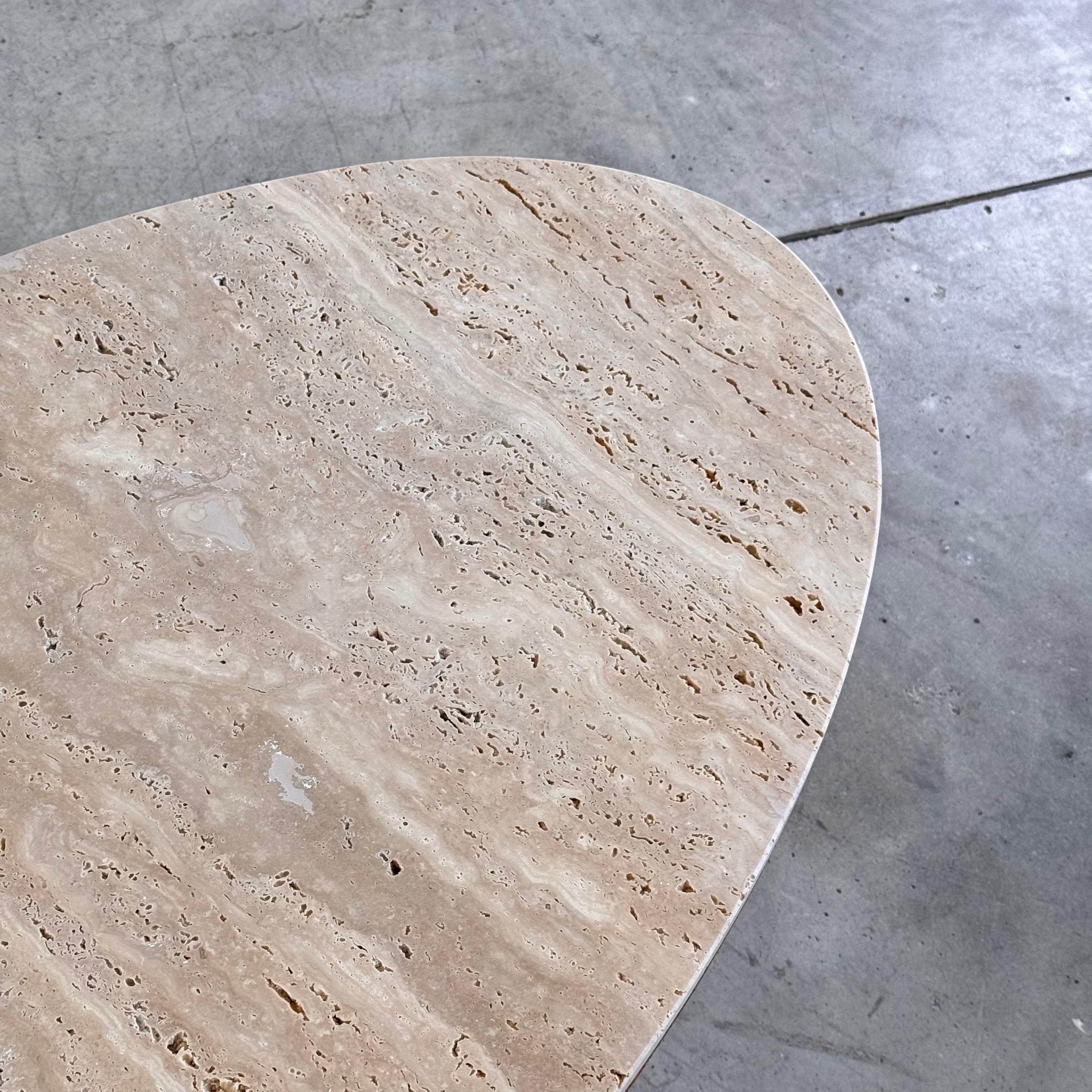 Oval Travertine Coffee Table with Ashwood Slatted Base – Made in Italy for FORME For Sale 3