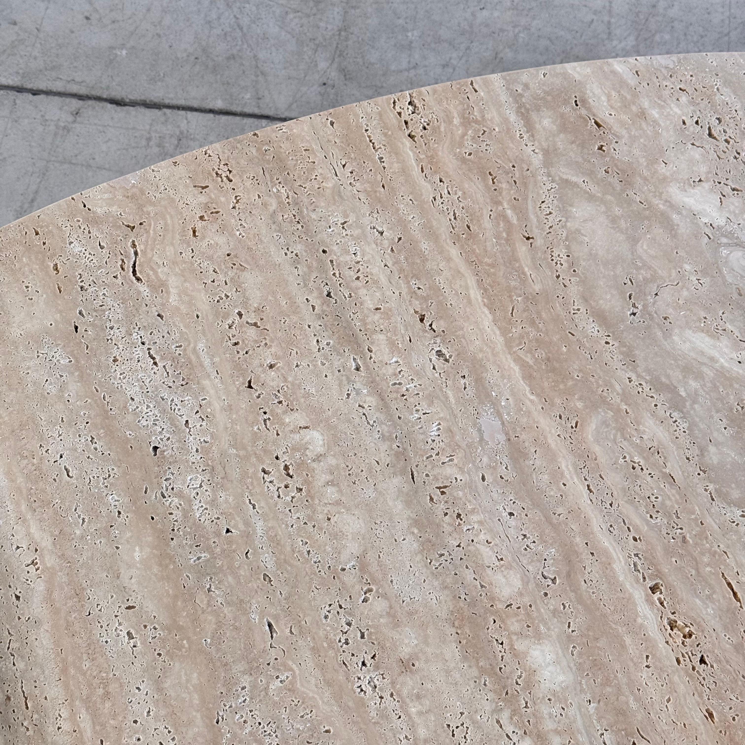 Oval Travertine Coffee Table with Ashwood Slatted Base – Made in Italy for FORME For Sale 4