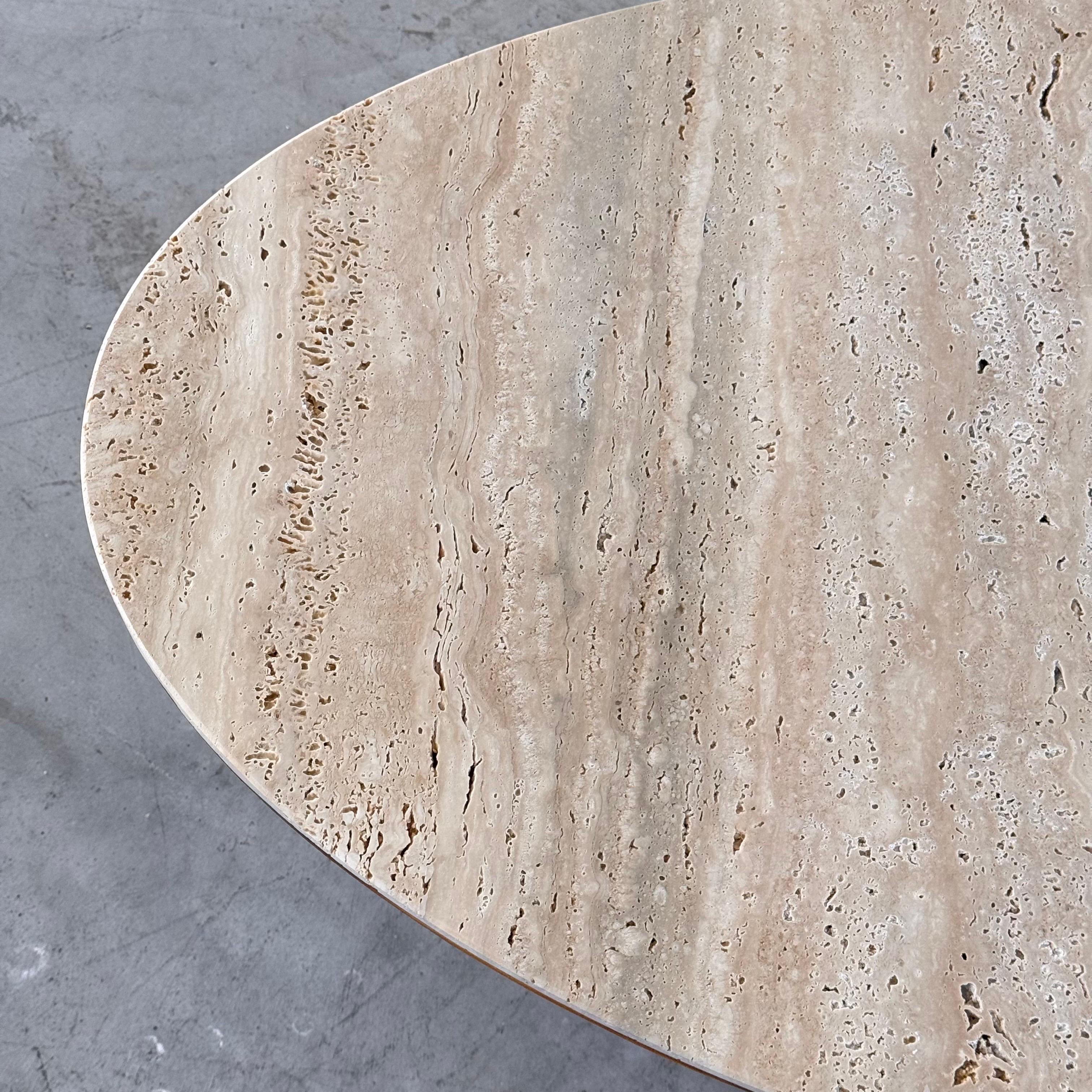 Oval Travertine Coffee Table with Ashwood Slatted Base – Made in Italy for FORME For Sale 5