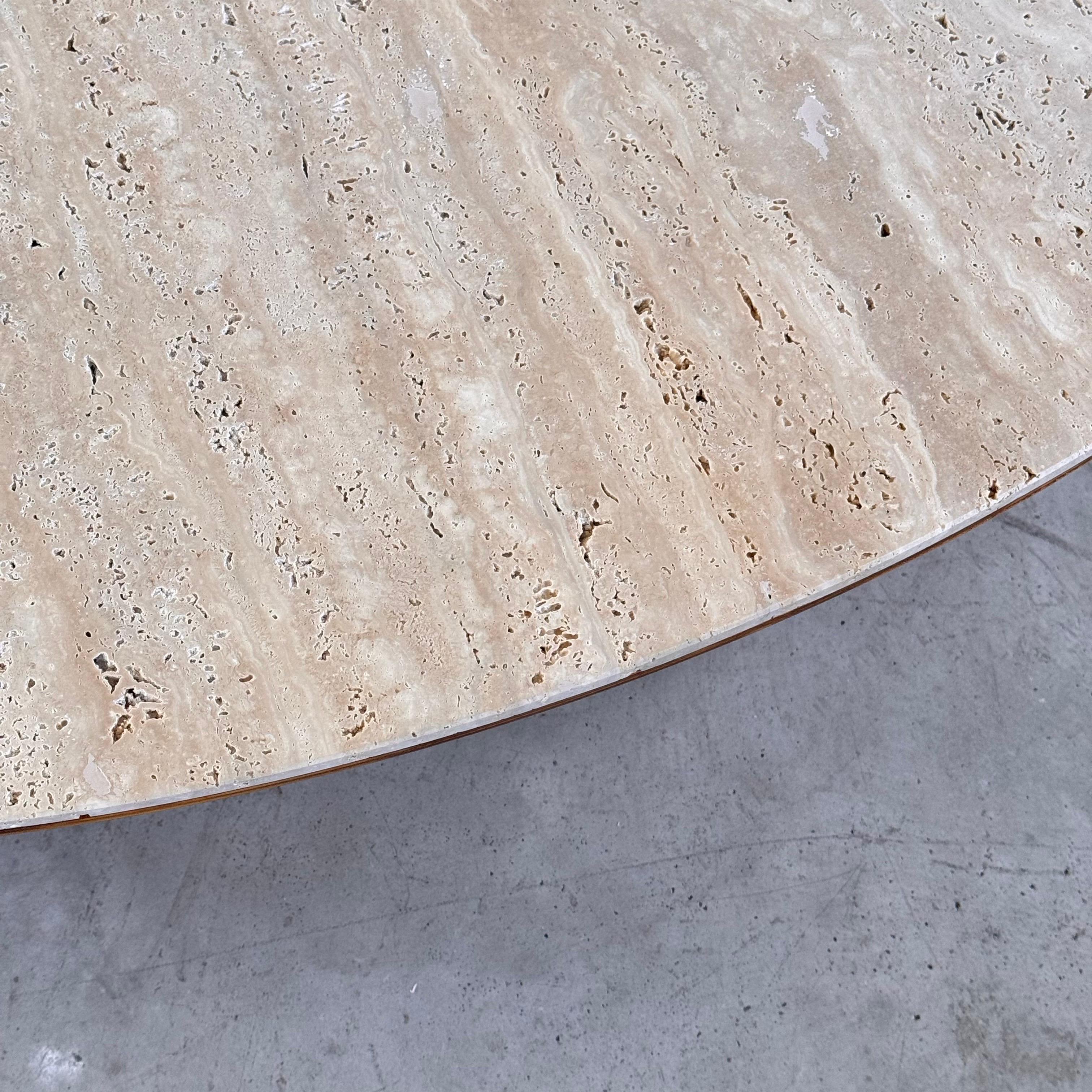 Oval Travertine Coffee Table with Ashwood Slatted Base – Made in Italy for FORME For Sale 6