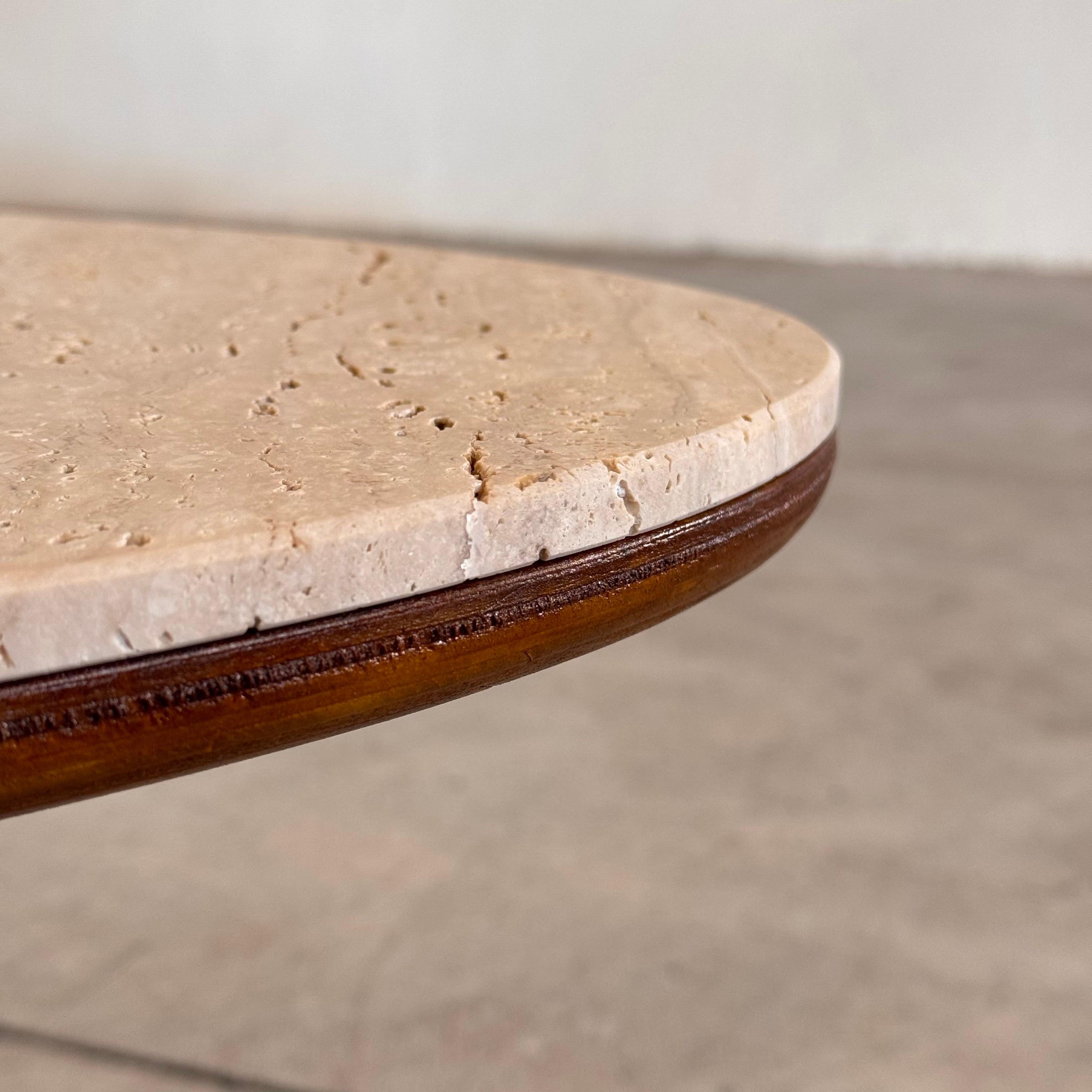Oval Travertine Coffee Table with Ashwood Slatted Base – Made in Italy for FORME For Sale 10