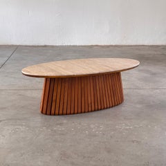 Oval Travertine Coffee Table with Ashwood Slatted Base – Made in Italy for FORME