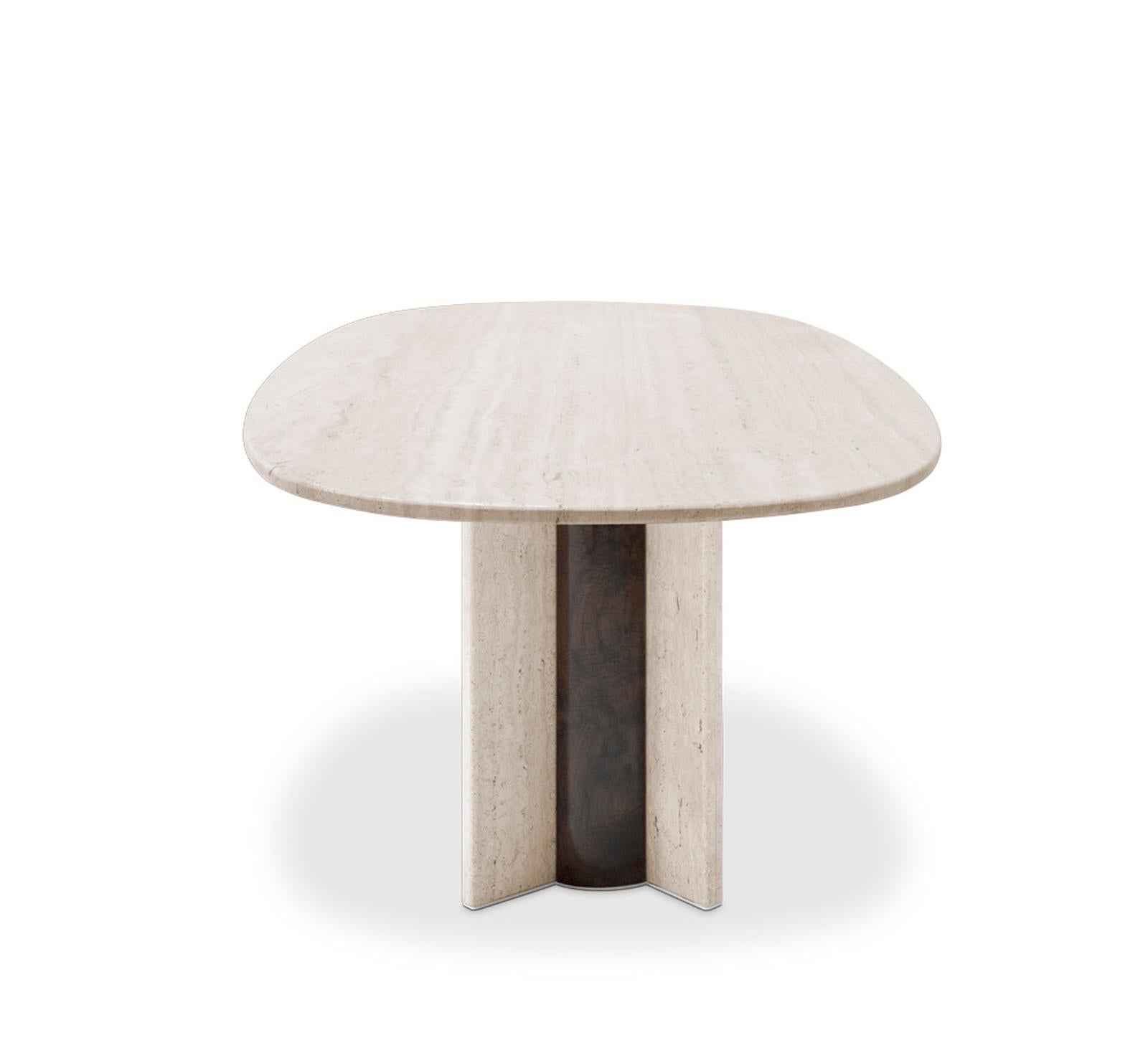 Moderne Table de salle à manger ovale en travertin « Coloss » en vente