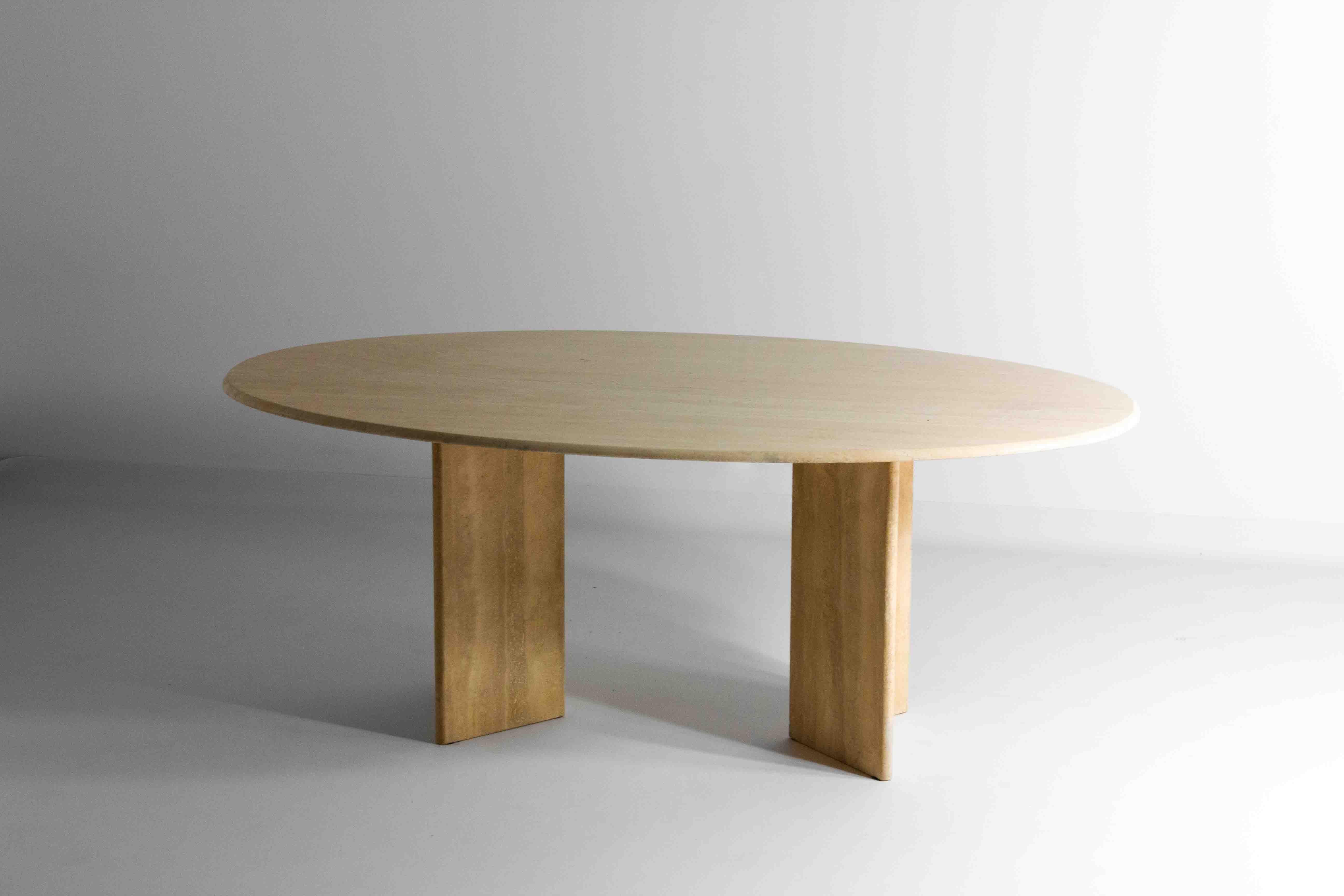 Late 20th Century Oval travertine dining table, Italy 1970s