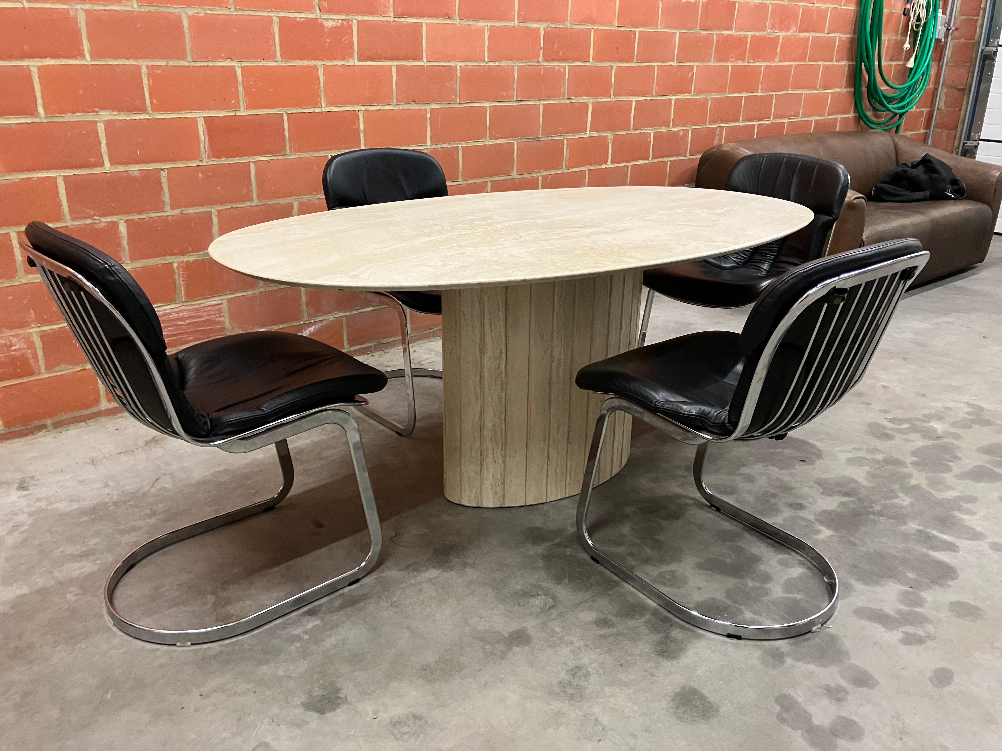 Mesa de comedor oval de mármol travertino 180 x 100 x 73 en venta 5