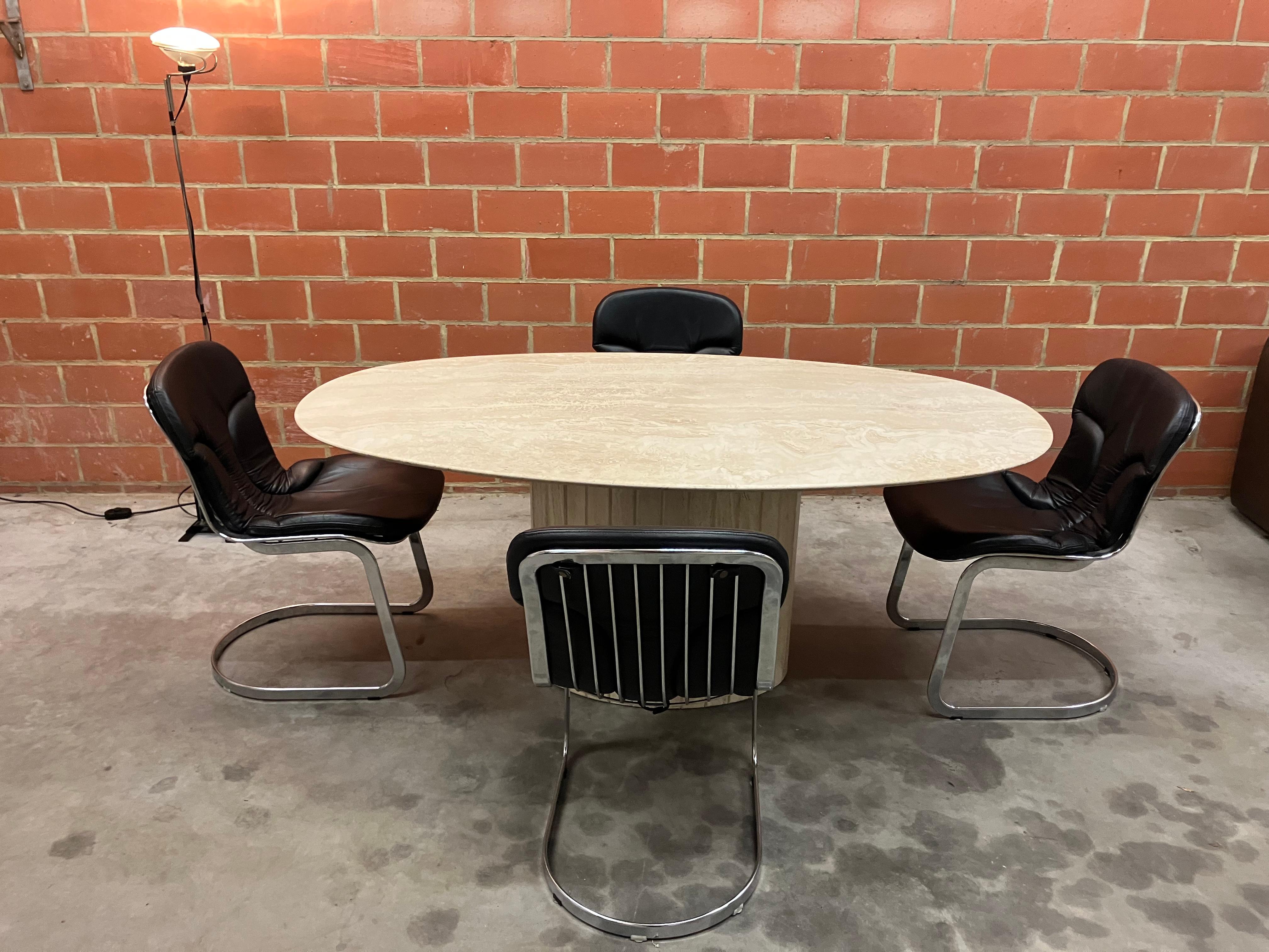 Mesa de comedor oval de mármol travertino 180 x 100 x 73 en venta 2