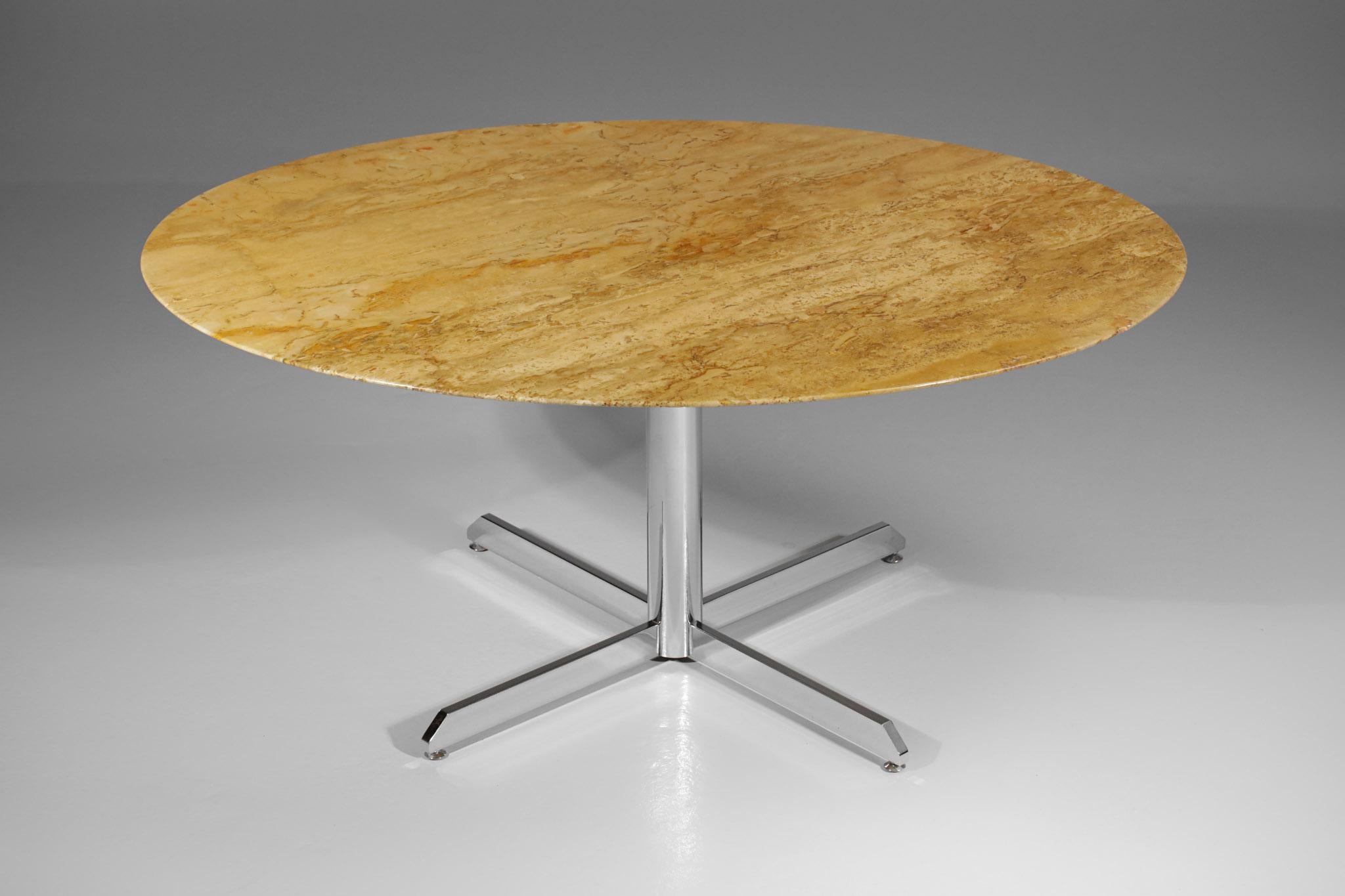 Late 20th Century Oval Travertine Marble Dining Table with Chrome Four Star-Feet from the 70's