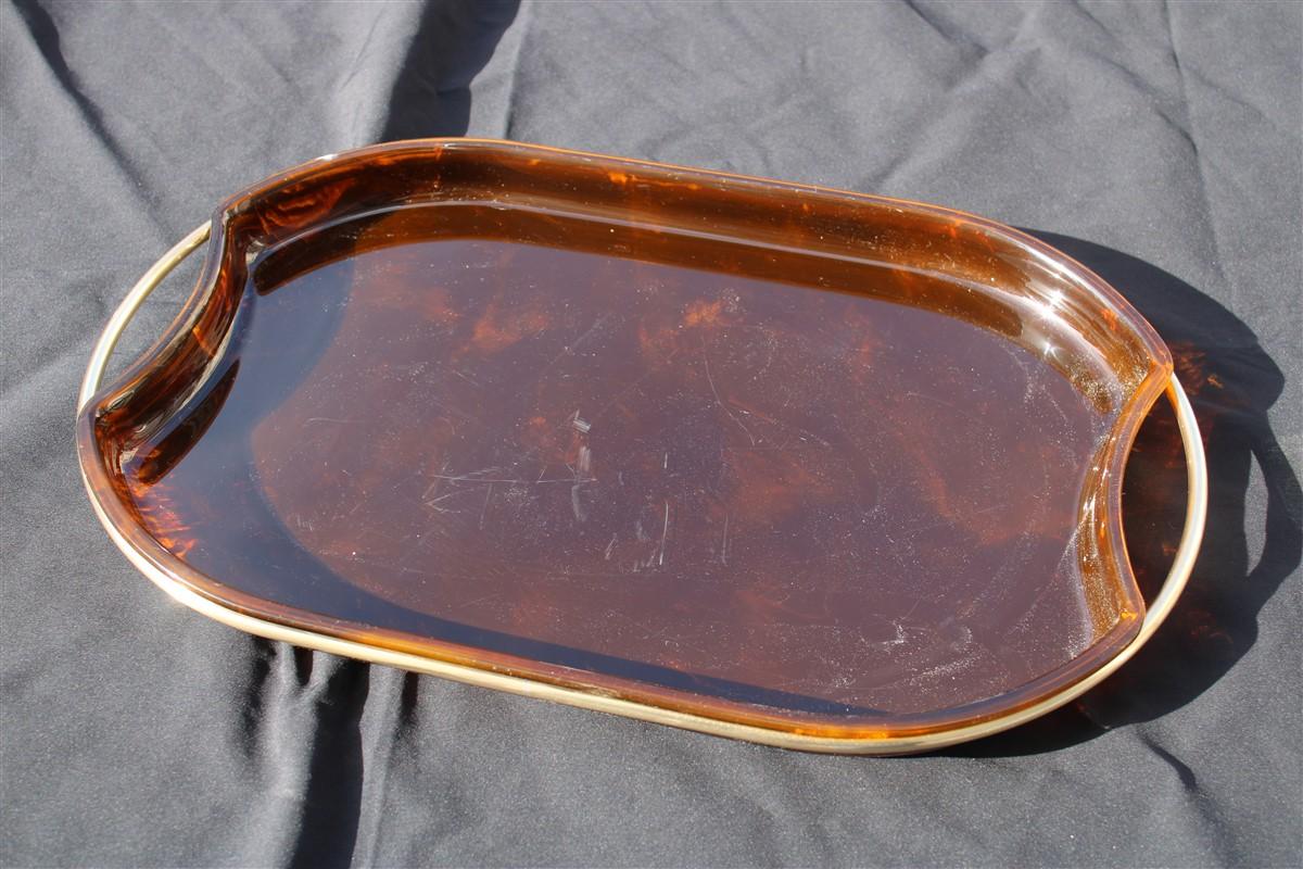 Oval tray 1970 in faux tortoiseshell and Dior style Italy brass.