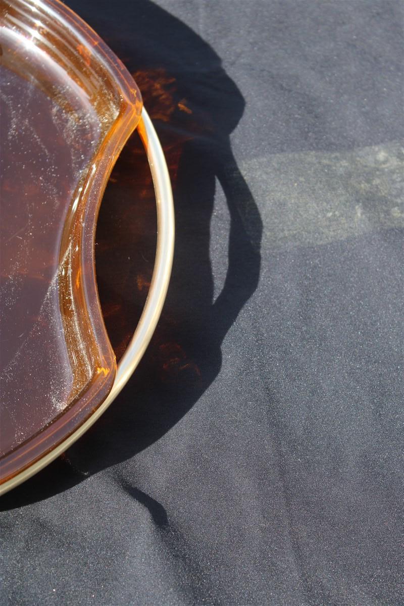 Mid-Century Modern Oval Tray 1970 in Faux Tortoiseshell and Dior Style France Brass For Sale