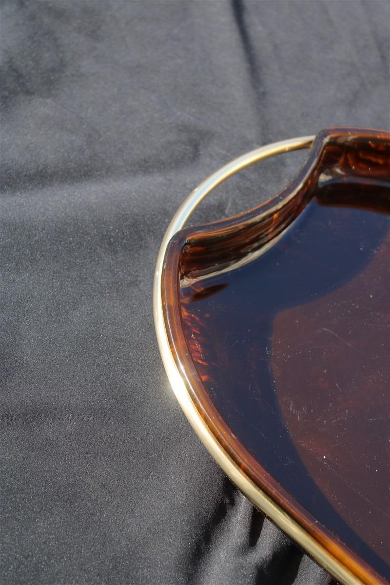 French Oval Tray 1970 in Faux Tortoiseshell and Dior Style France Brass For Sale