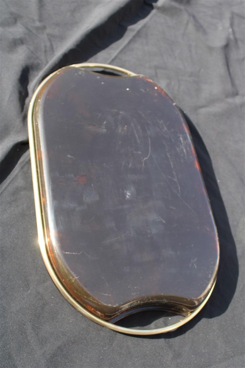 Oval Tray 1970 in Faux Tortoiseshell and Dior Style France Brass In Good Condition For Sale In Palermo, Sicily