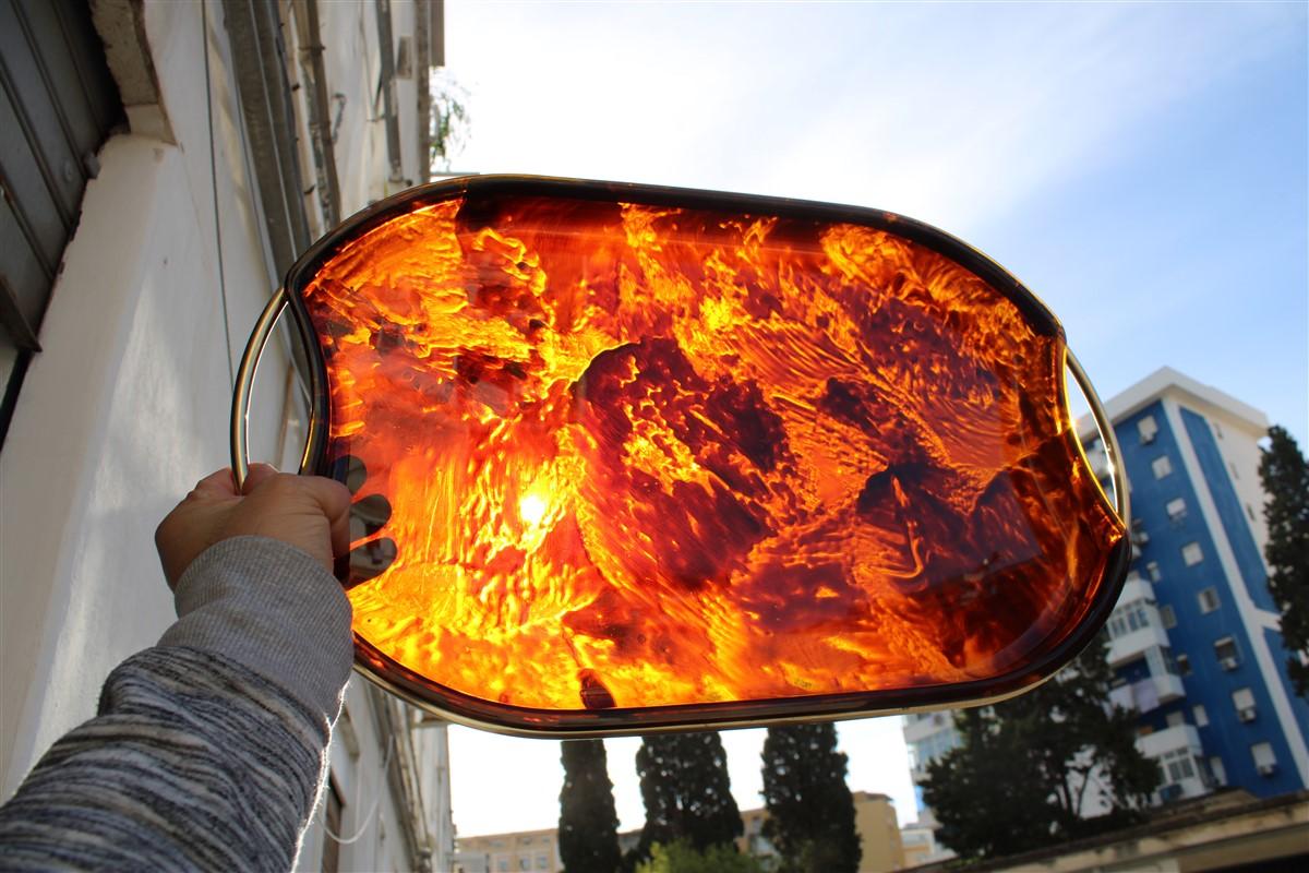 Late 20th Century Oval Tray 1970 in Faux Tortoiseshell and Dior Style France Brass For Sale