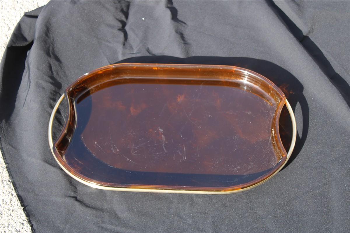 Resin Oval Tray 1970 in Faux Tortoiseshell and Dior Style France Brass For Sale