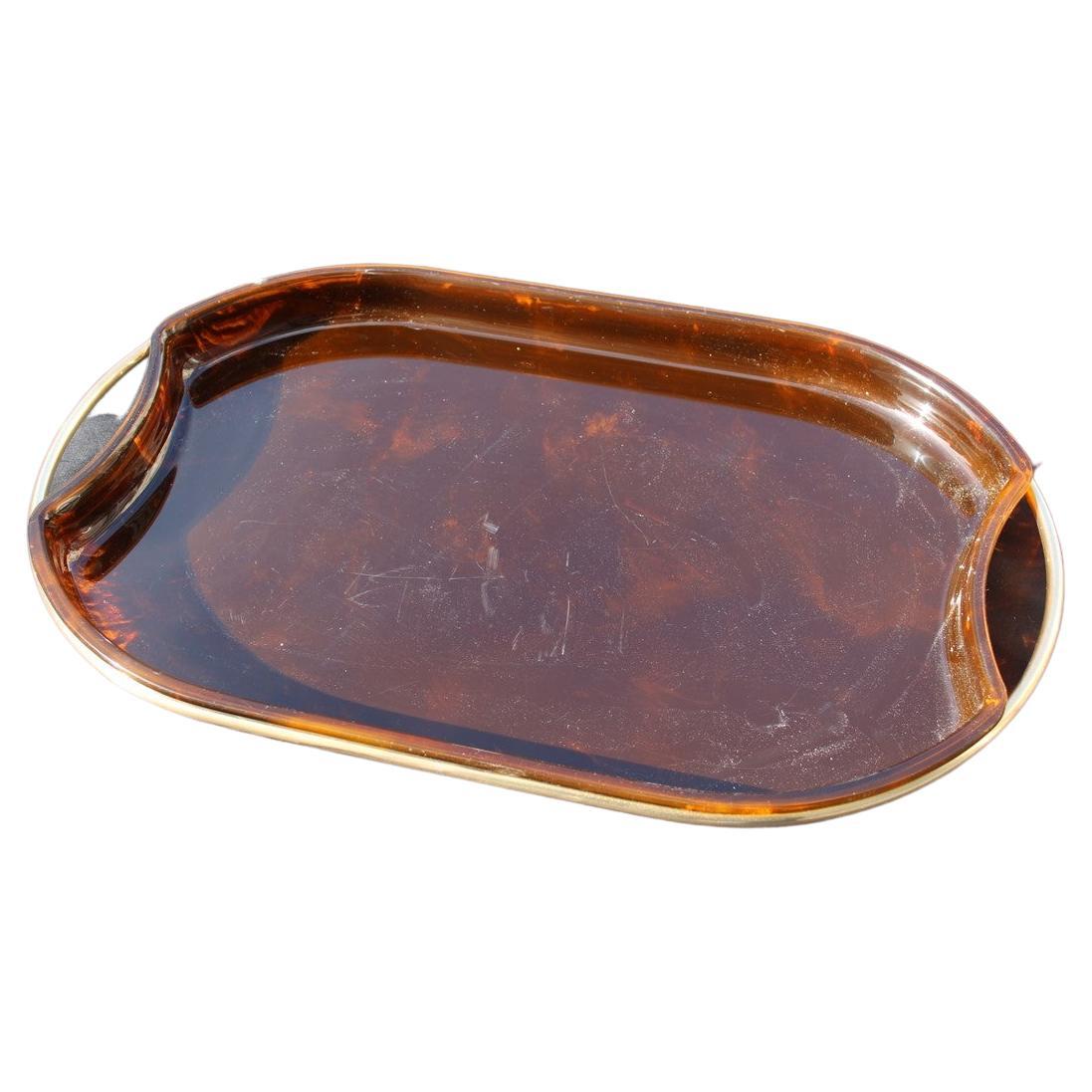 Oval Tray 1970 in Faux Tortoiseshell and Dior Style France Brass