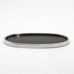 Oval Tray in Black Oak with Polished Stainless Steel by Kifu Paris
