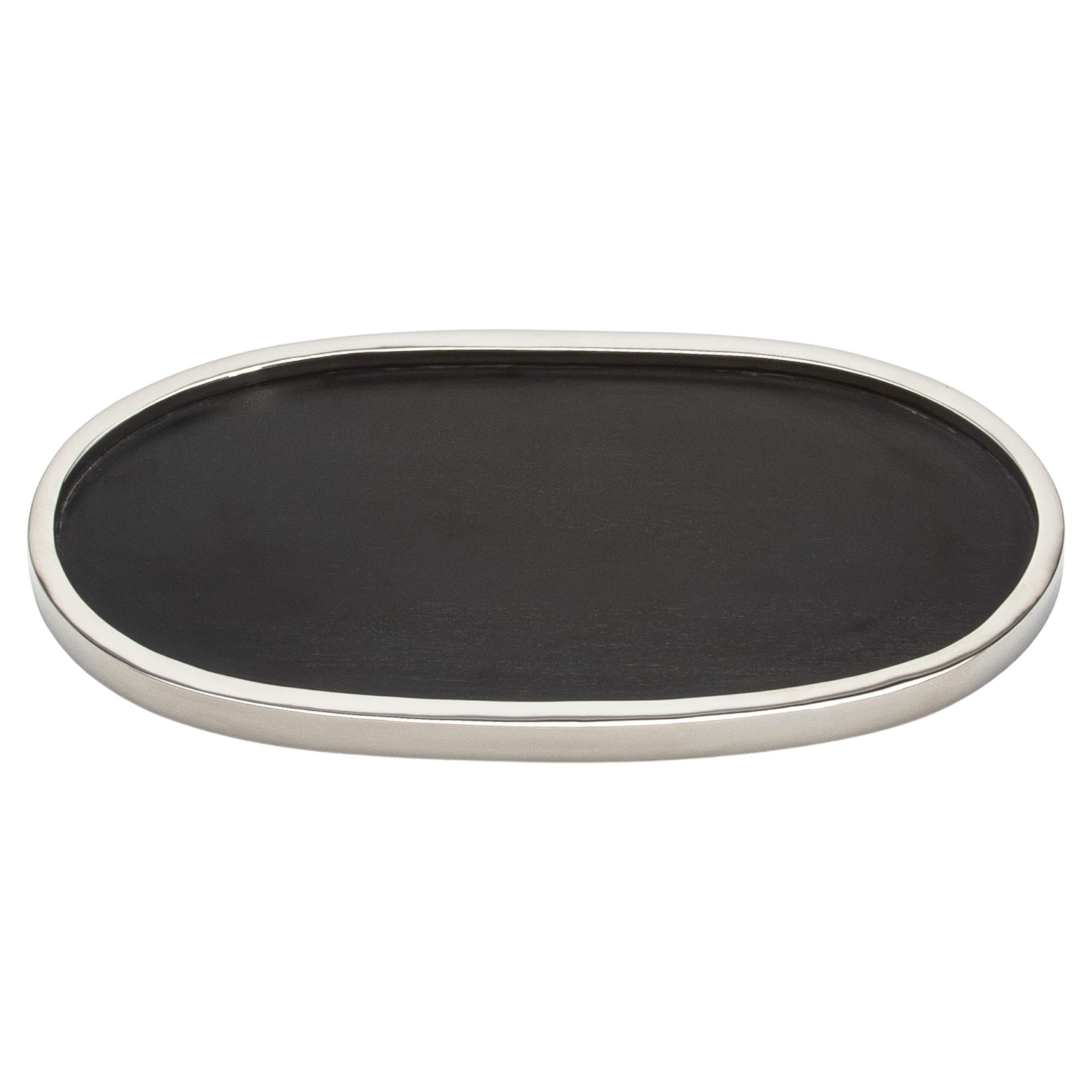 Plateau ovale en Oak Oak et acier inoxydable poli par Kifu Paris