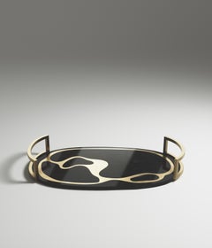 Oval Tray in Black Pen Shell with Bronze-Patina Brass by Kifu Paris