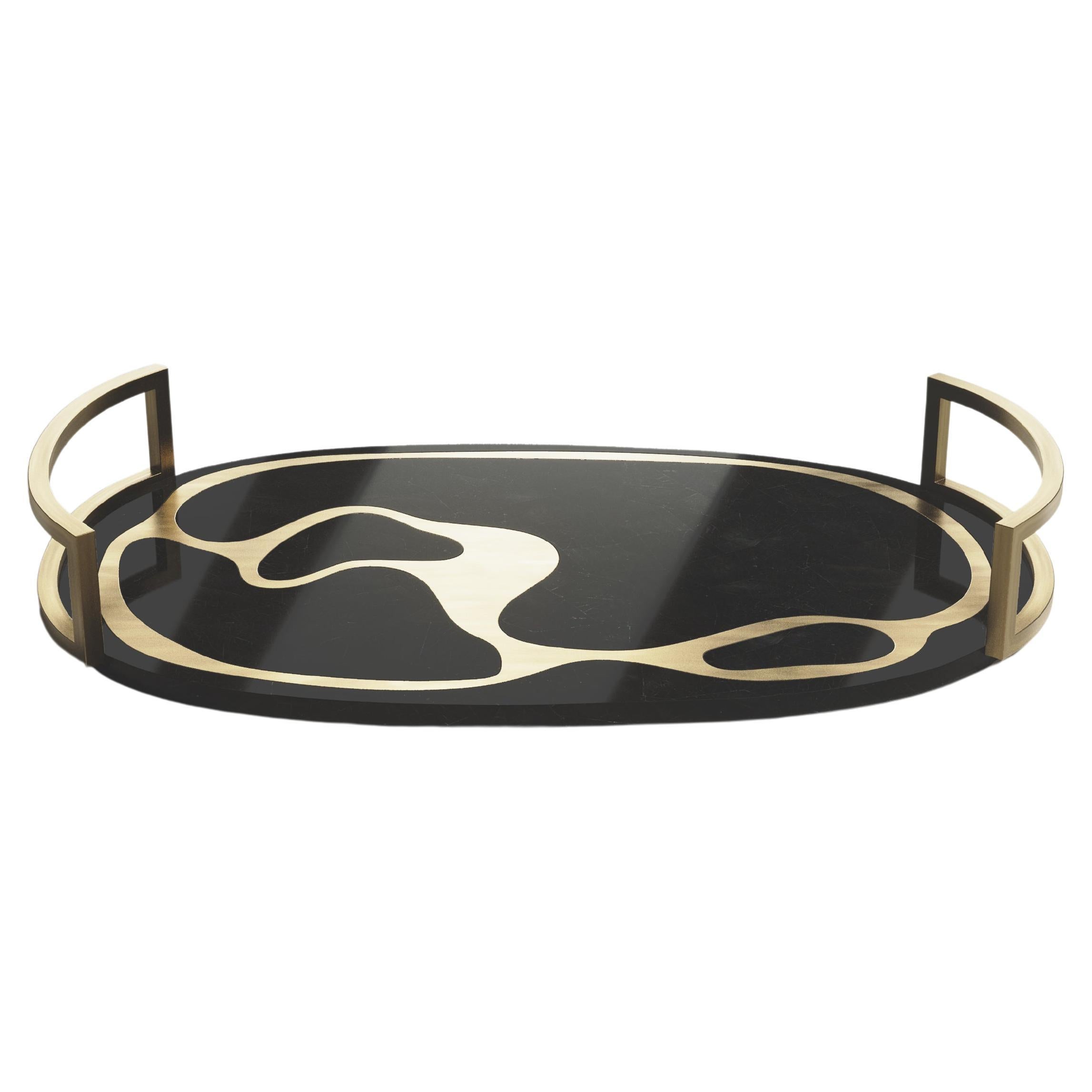 Oval Tray in Black Pen Shell with Bronze-Patina Brass by Kifu Paris For Sale
