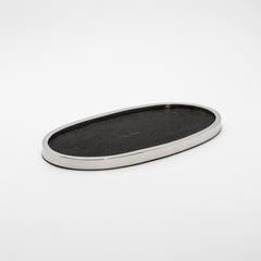 Oval Tray in Black Shagreen with Polished Stainless Steel by Kifu Paris
