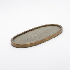 Ovales Tablett aus grauem Chagrin mit Bronze Patina Messing von Kifu Paris