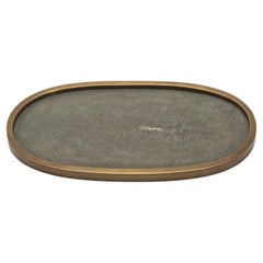 Oval Tray in Grey Shagreen with Bronze Patina Brass by Kifu Paris