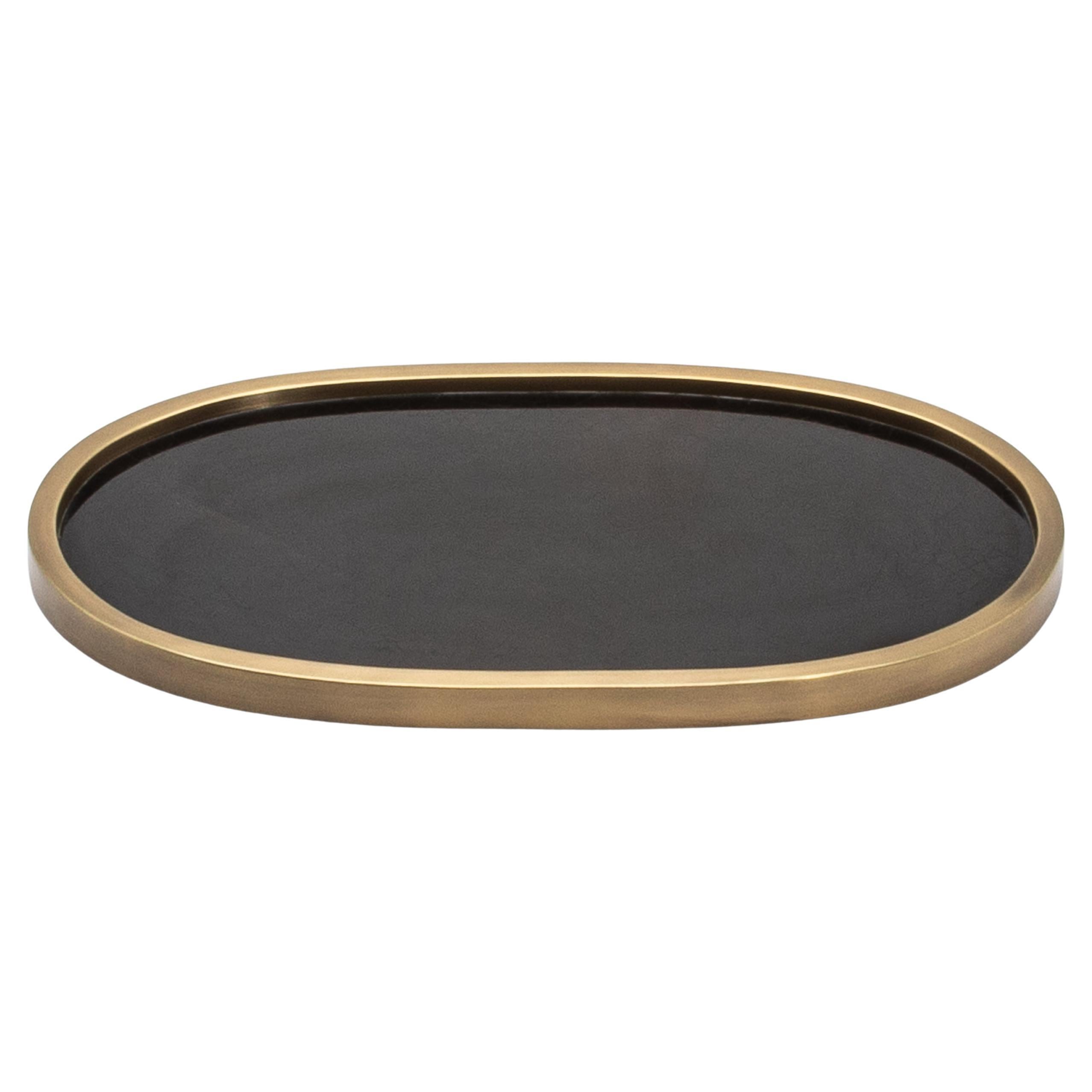 Oval Tray in Pen Shell with Bronze Patina Brass by Kifu Paris
