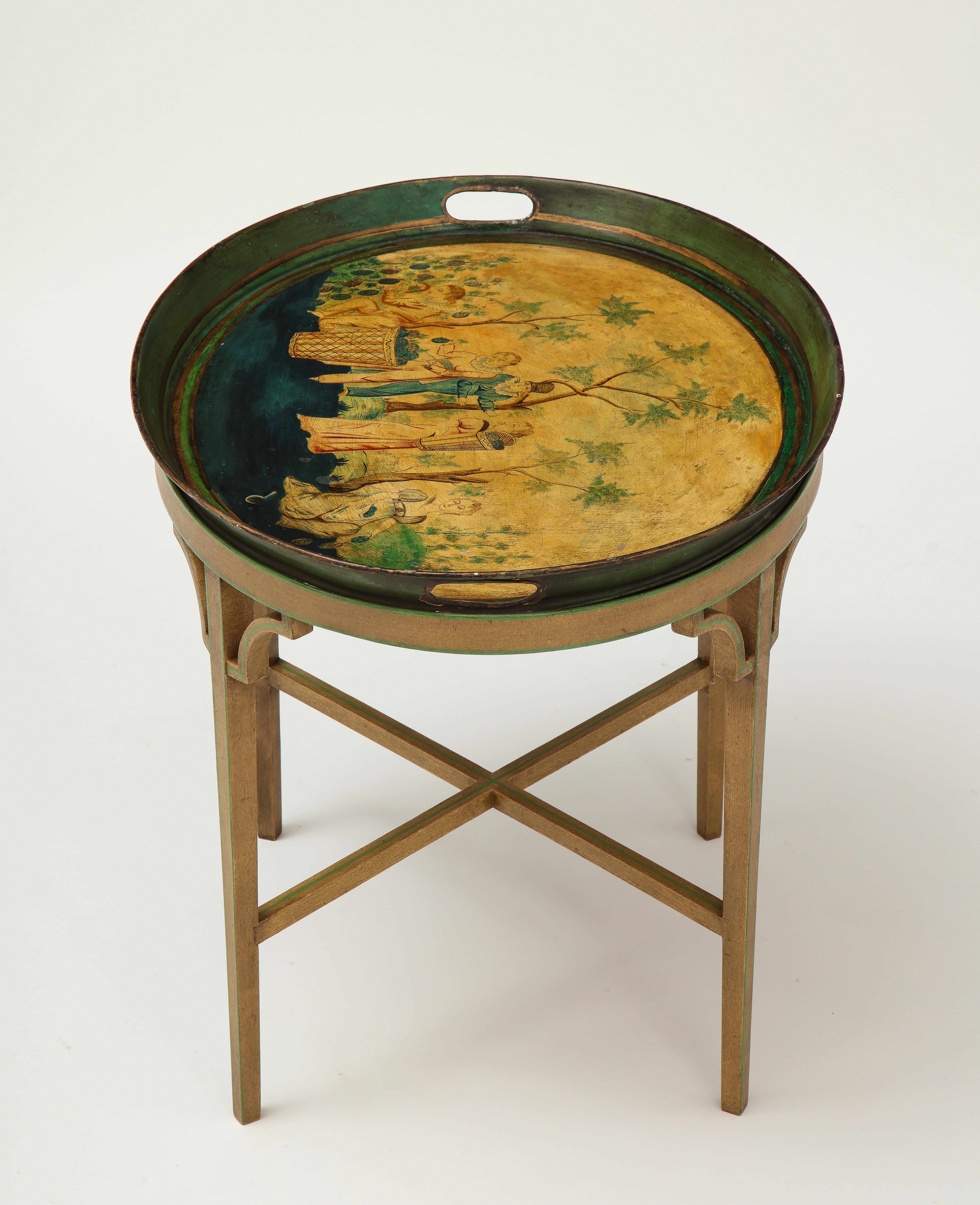 Oval Tray Table Decorated with European Pastoral Scene 4