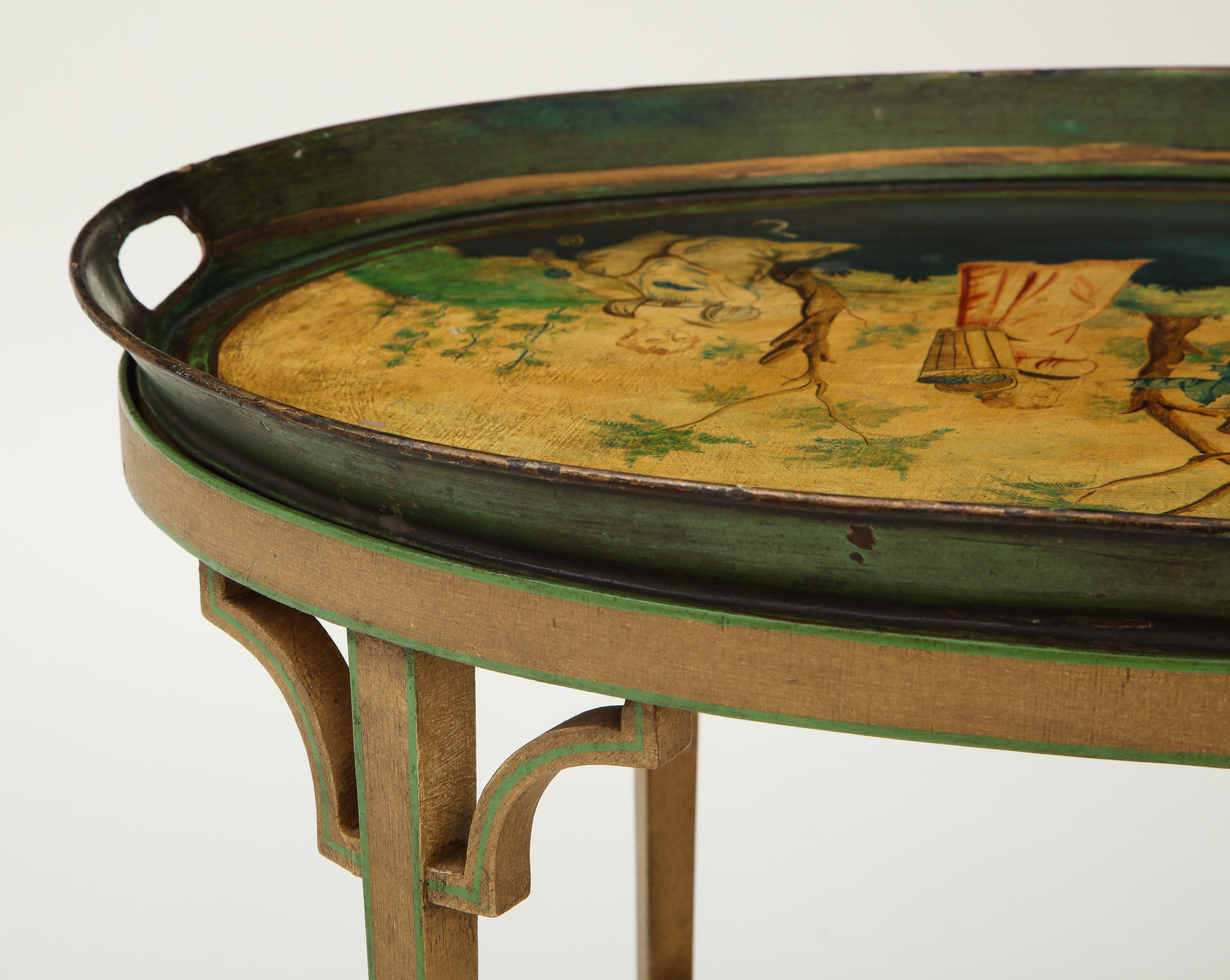 Oval Tray Table Decorated with European Pastoral Scene 5