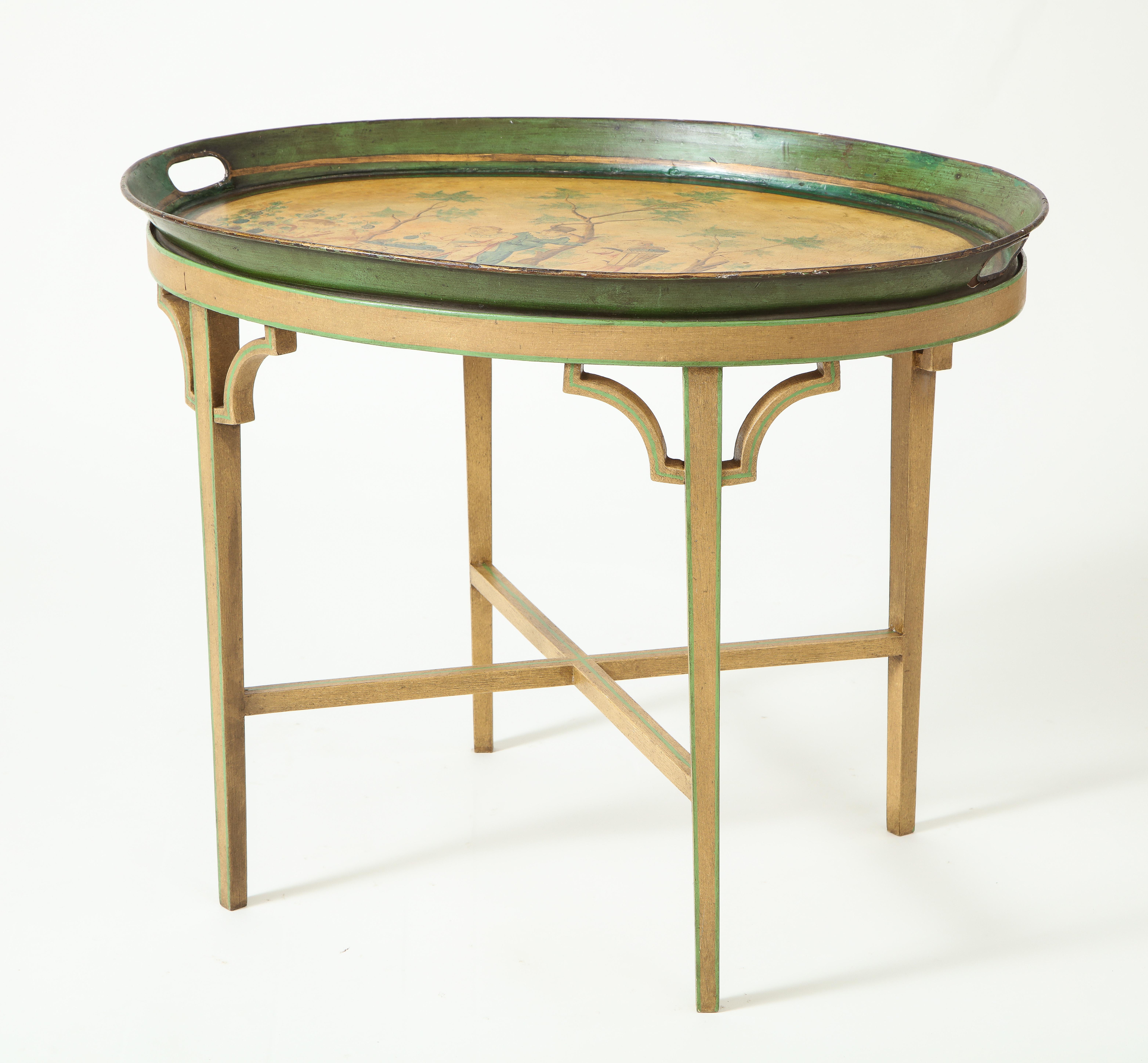 Regency Oval Tray Table Decorated with European Pastoral Scene