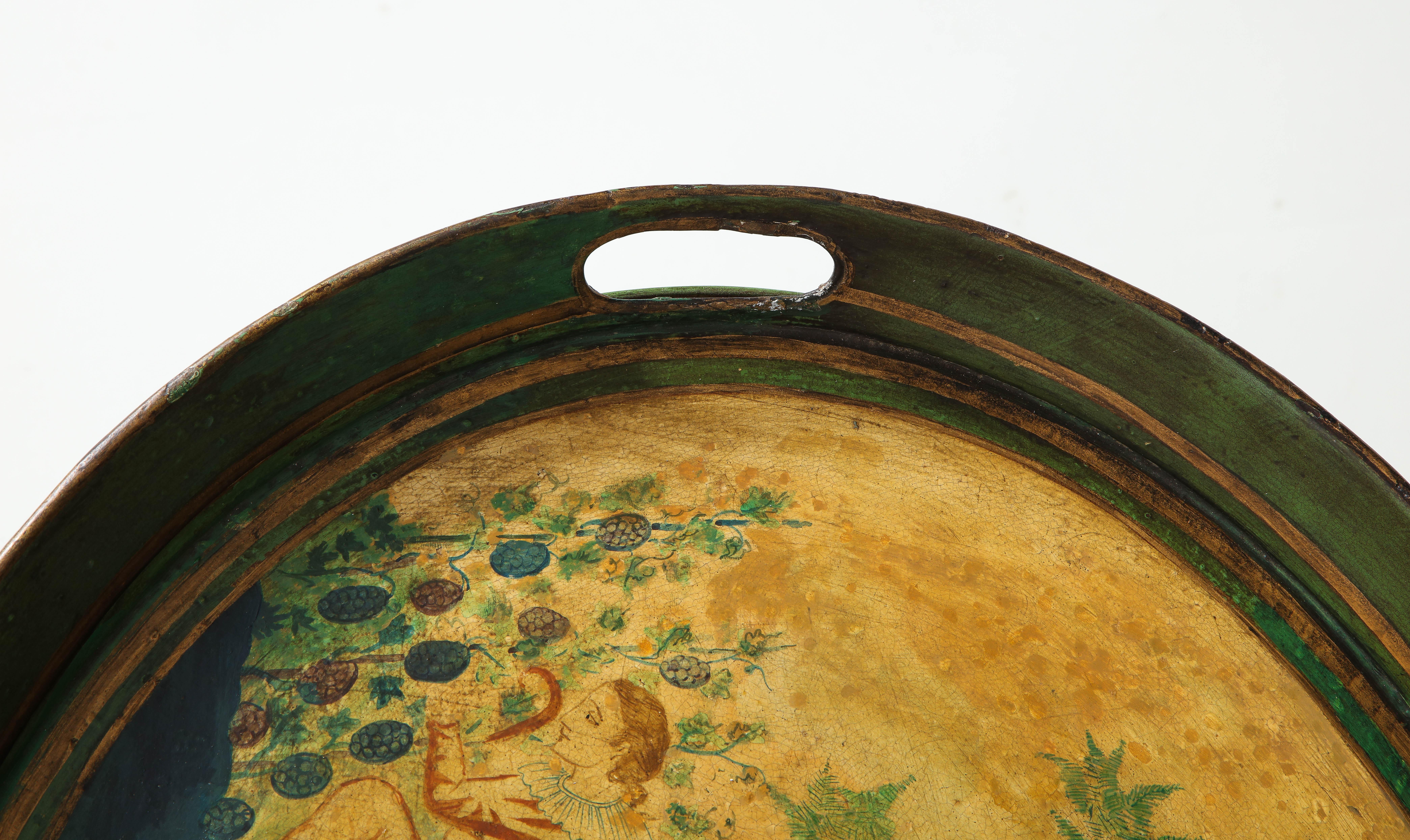 Oval Tray Table Decorated with European Pastoral Scene 1
