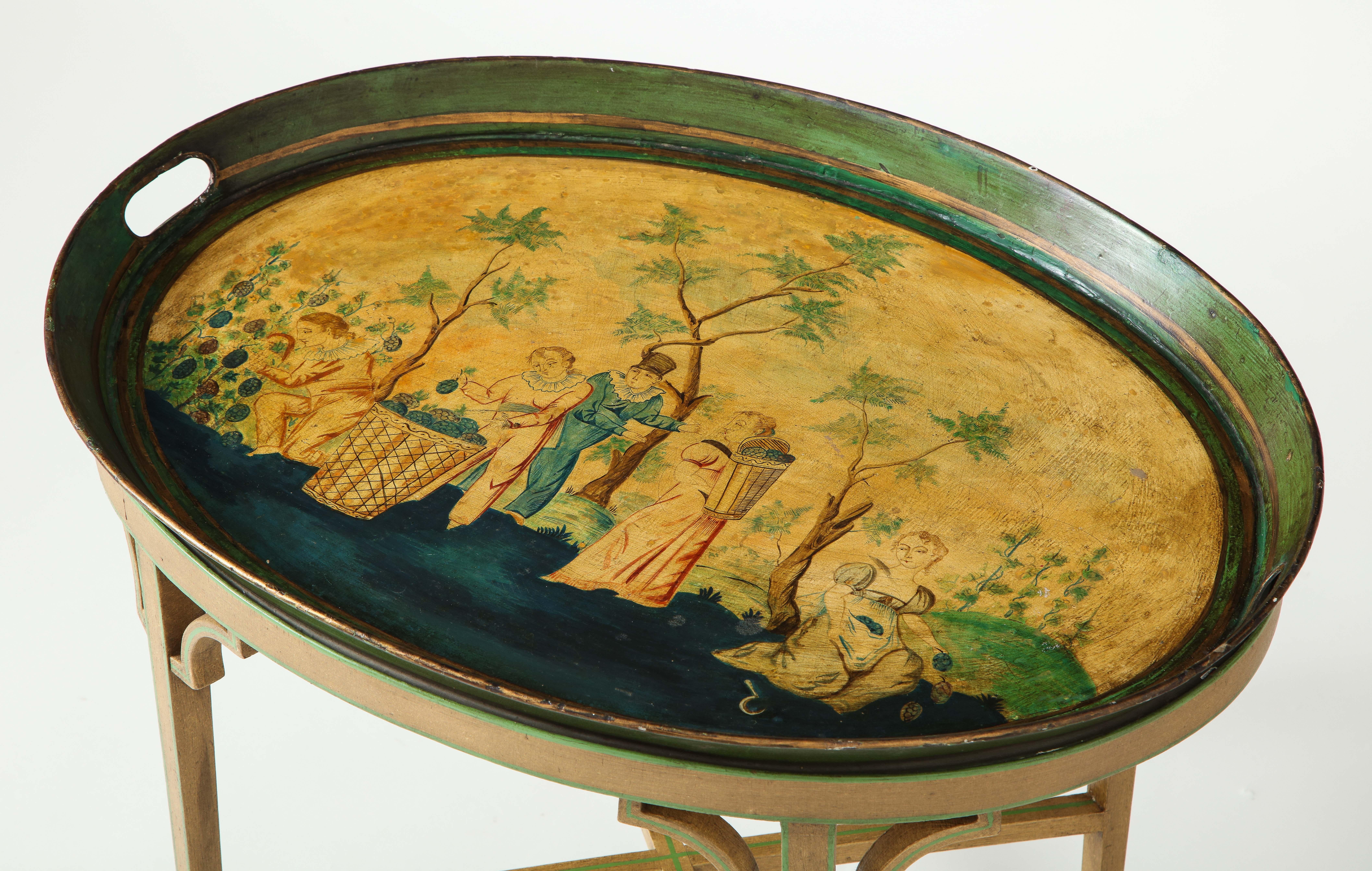 Oval Tray Table Decorated with European Pastoral Scene 2