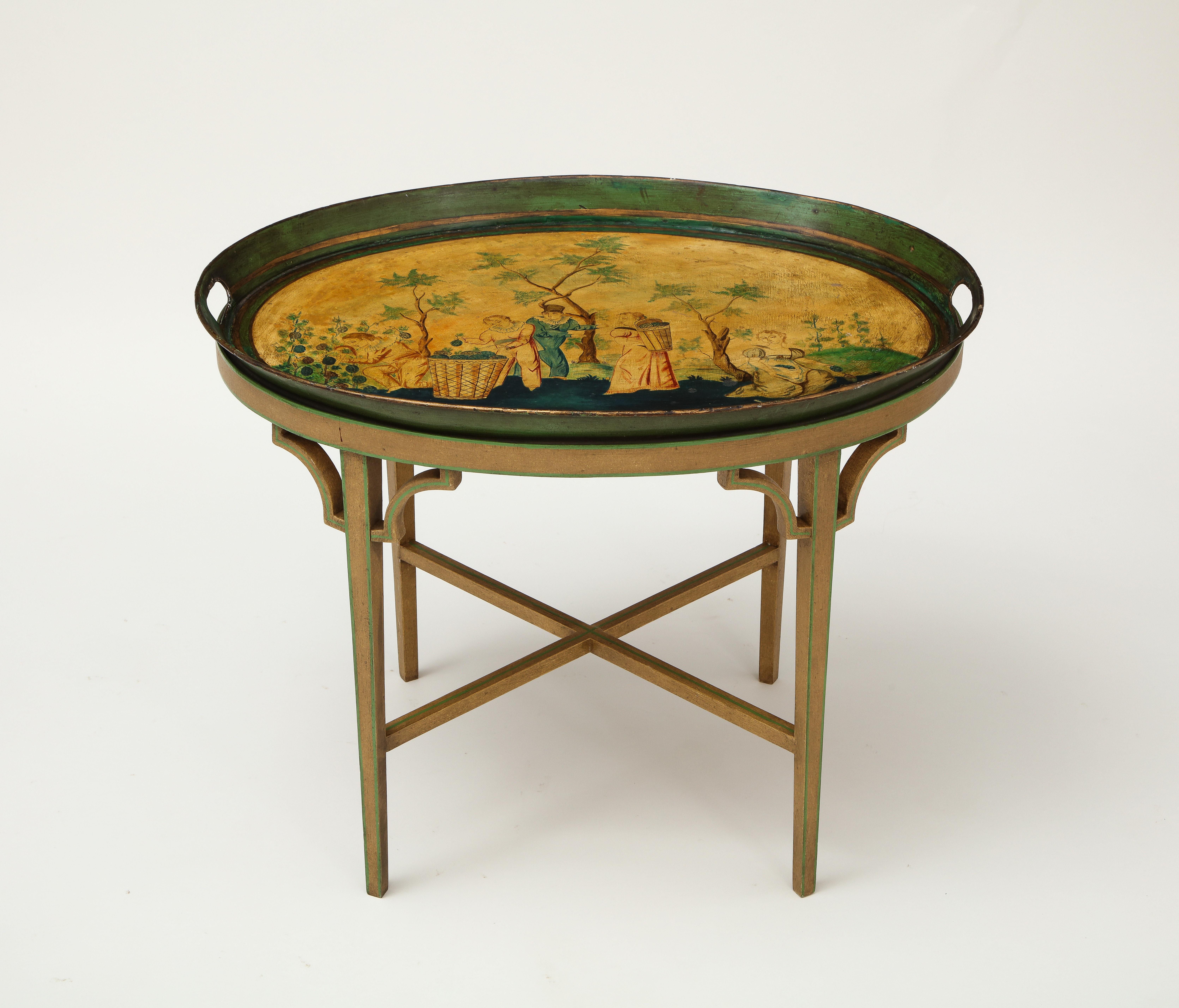 Oval Tray Table Decorated with European Pastoral Scene 3