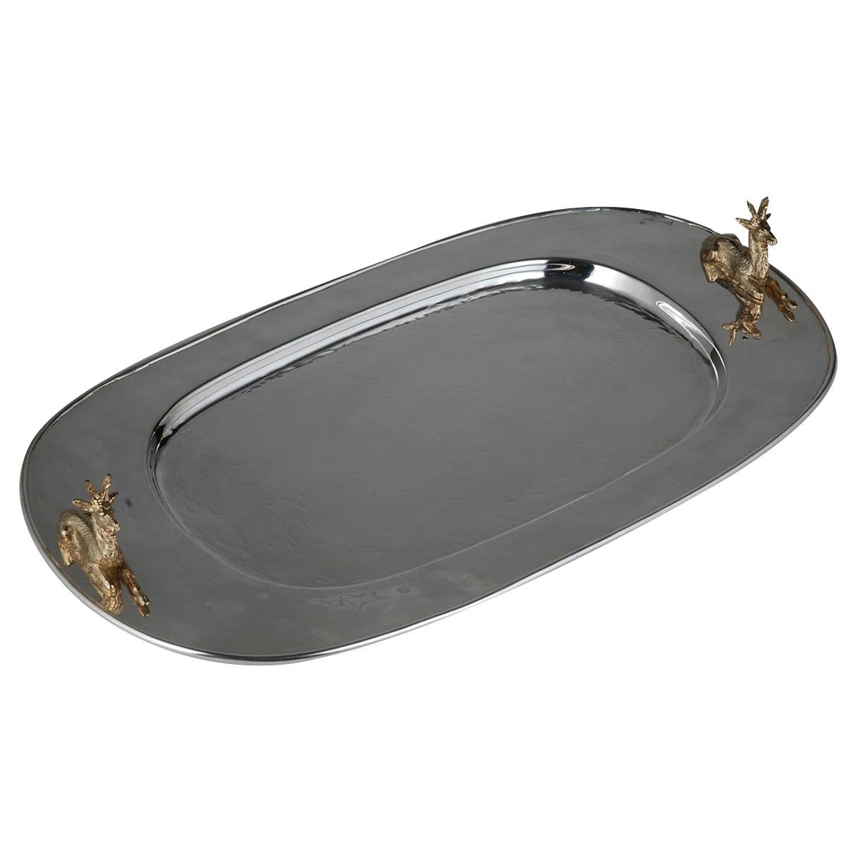 Oval Tray with Deer Decoration