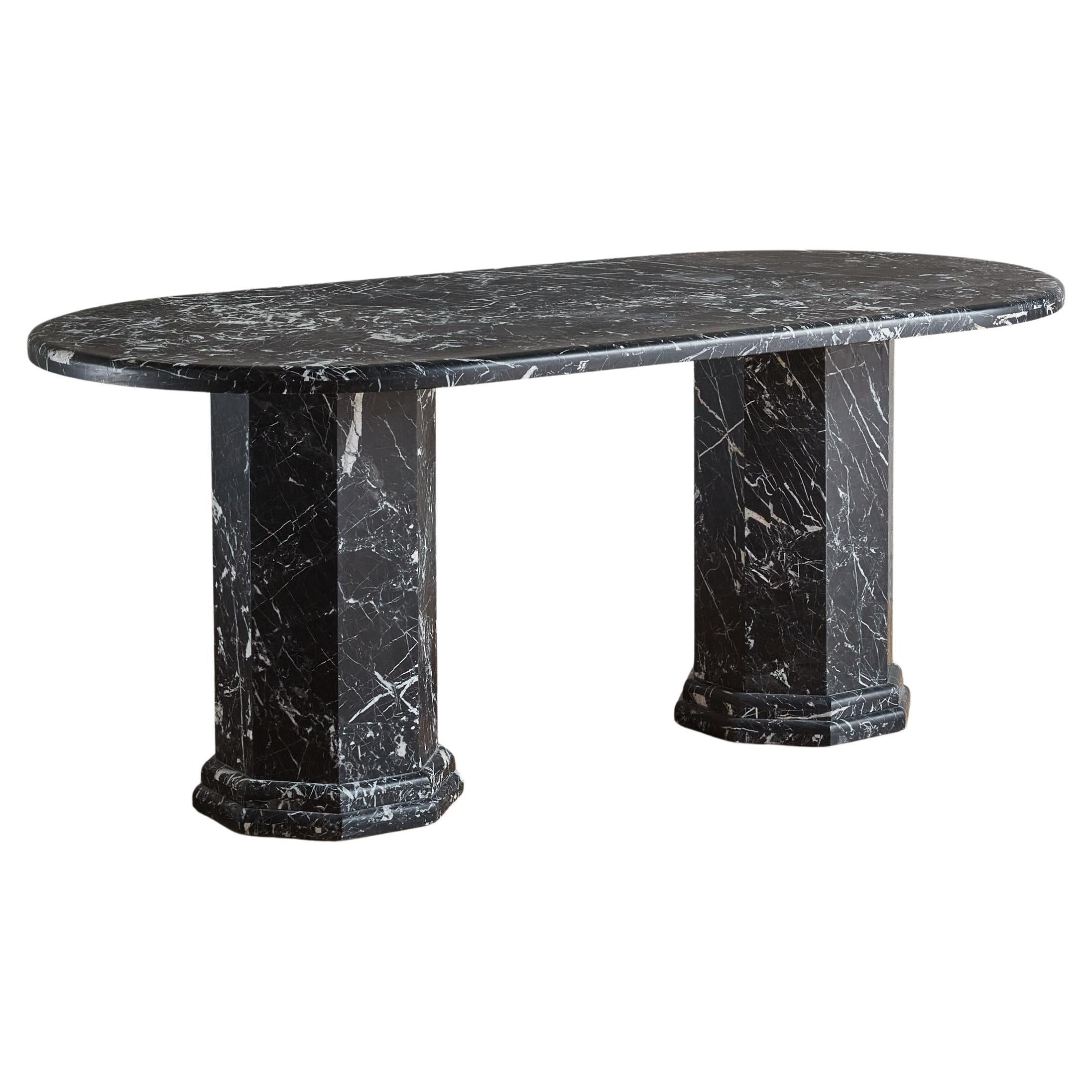 Oval Trevi Dining Table in Honed Nero Marquina by South Loop Loft