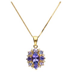 Oval, Trillion, Round-Cut Tanzanite with Diamond Accents 14K Yellow Gold Pendant