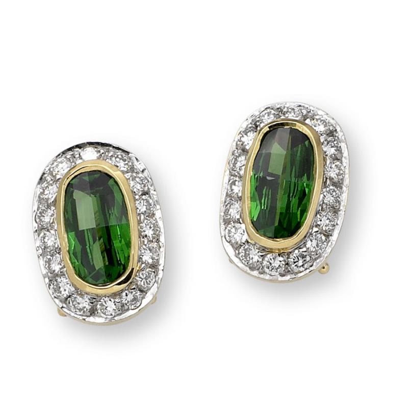 Pendientes Ovalados de Tsavorita y Diamantes, Oro, Ben Dannie Moderno en venta