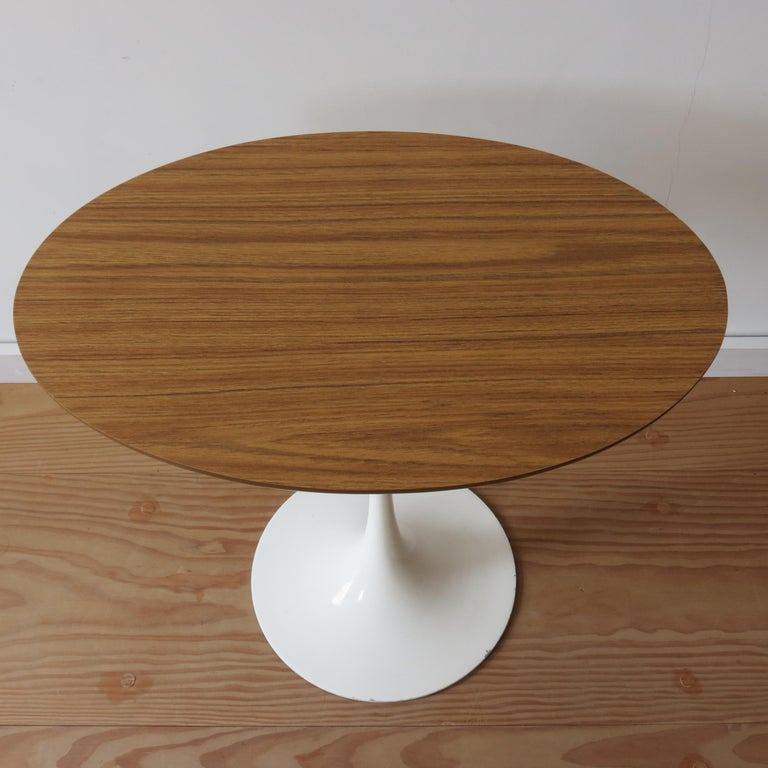 Oval Tulip Side Table with Wooden Teak Top 1960s by Maurice Burke for