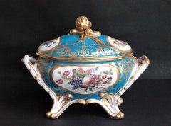 Oval Tureen and Cover of Sevres Porcelain, Turquoise Blue Ground, 18th Century
