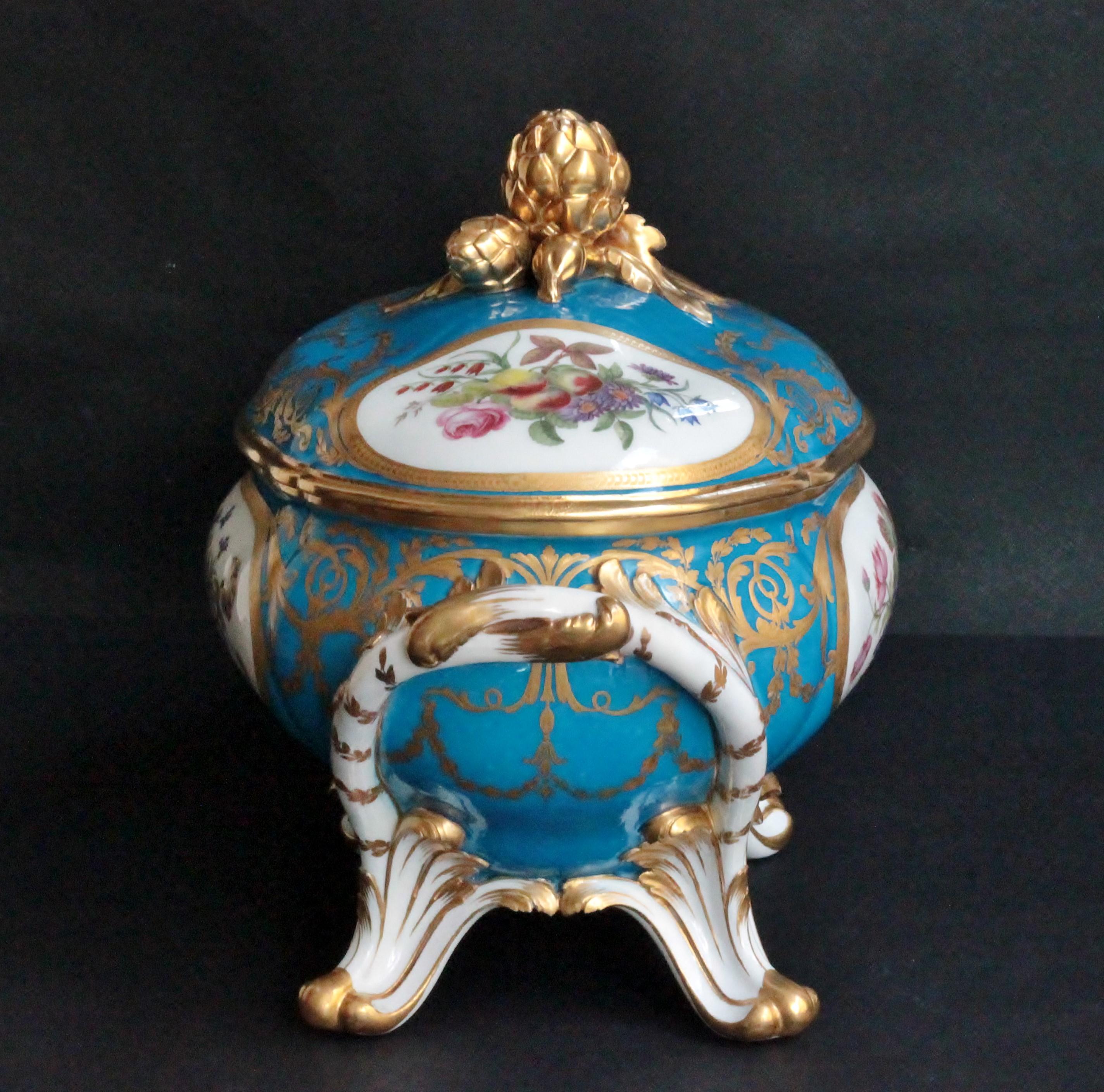 Oval Tureen and Cover of Sevres Porcelain, Turquoise Blue Ground, 18th Century 1