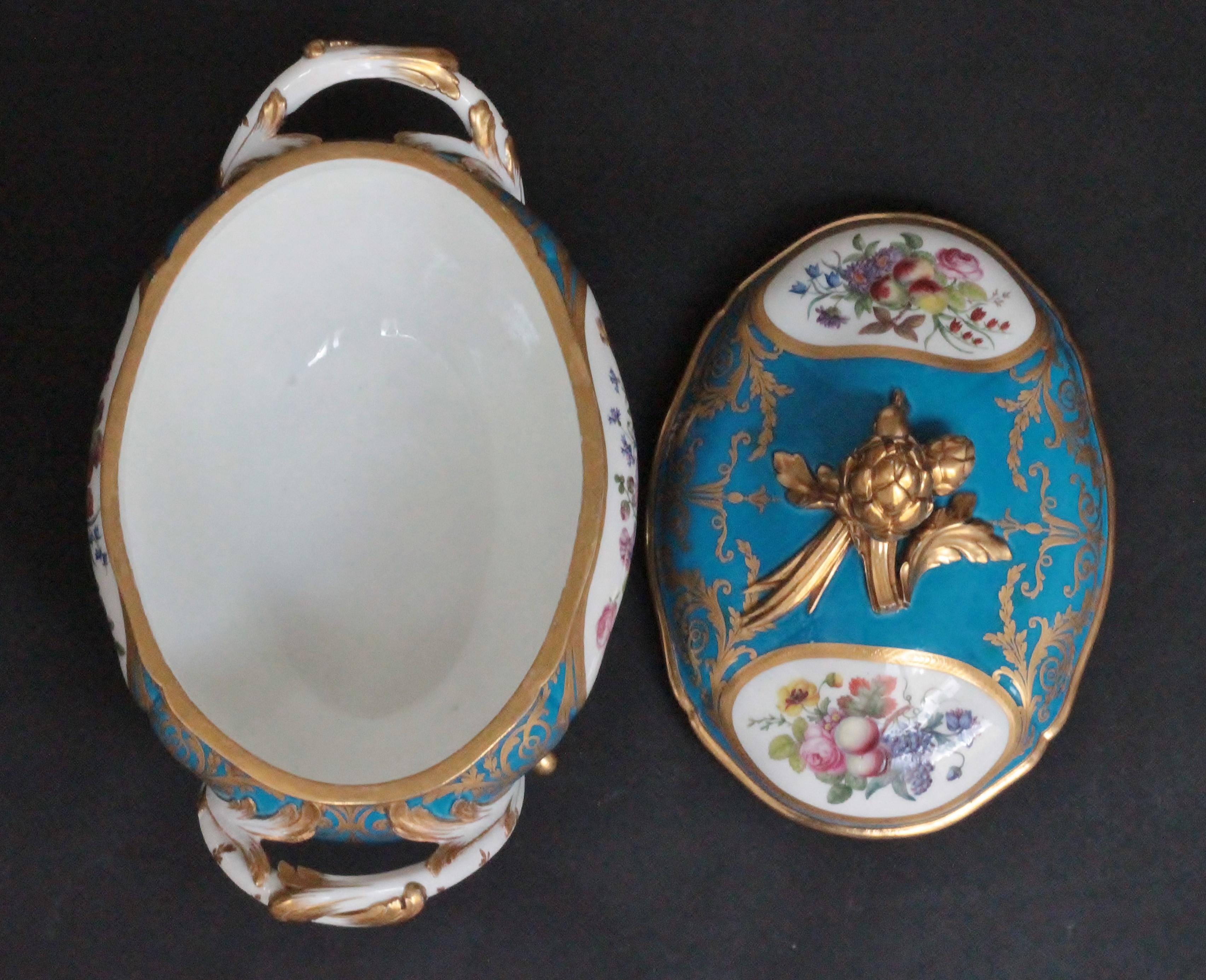 Oval Tureen and Cover of Sevres Porcelain, Turquoise Blue Ground, 18th Century 2